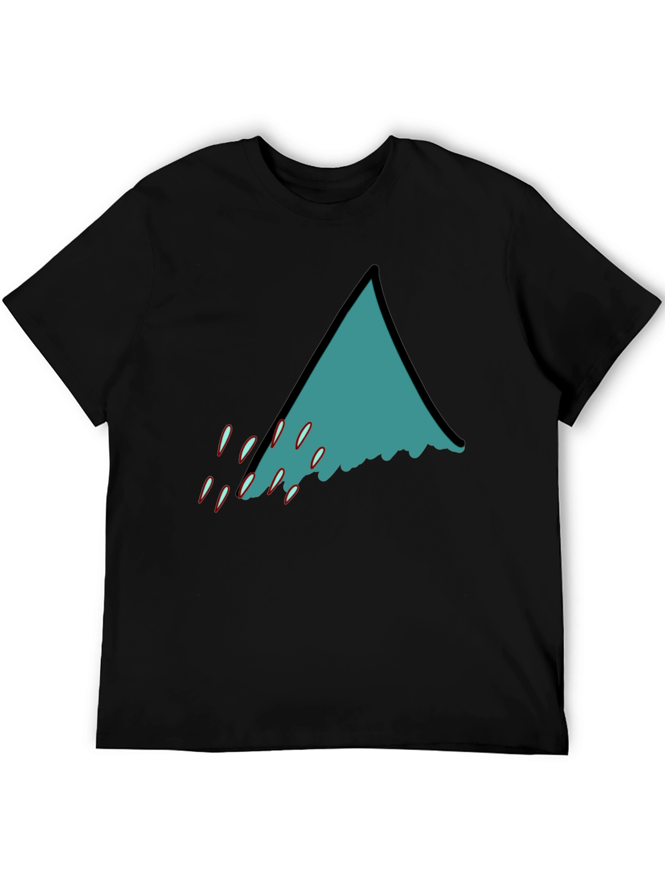 Teal Shark Fin Graphic Black T-Shirt