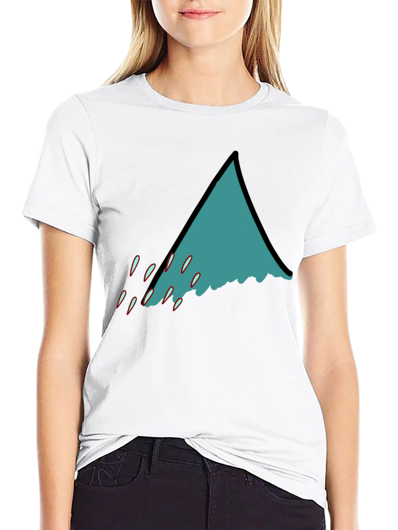 Teal Shark Fin Graphic Black T-Shirt
