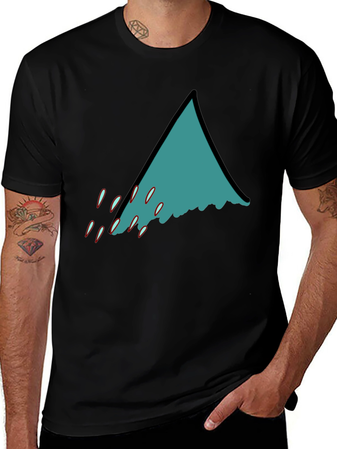 Teal Shark Fin Graphic Black T-Shirt