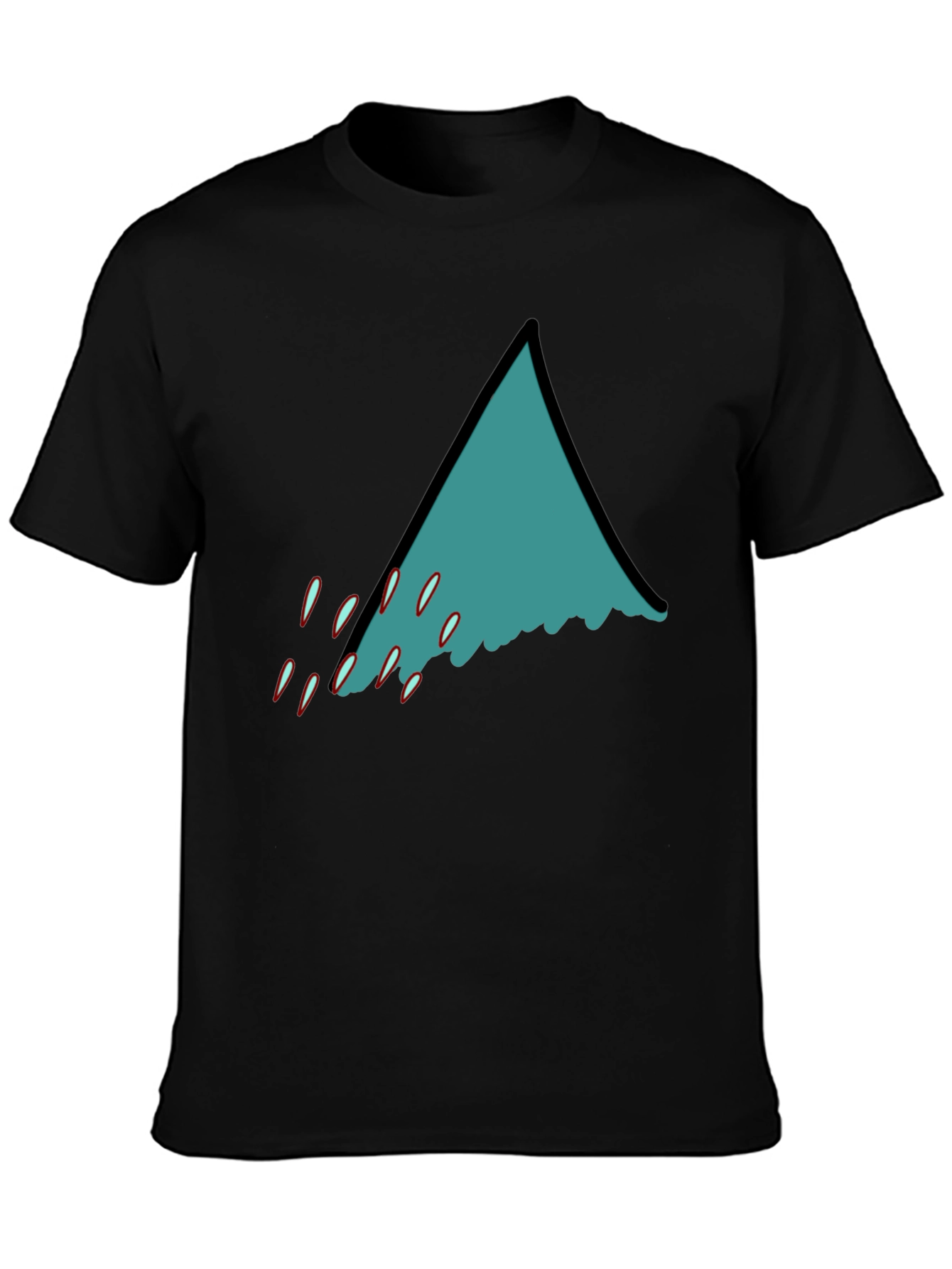 Teal Shark Fin Graphic Black T-Shirt