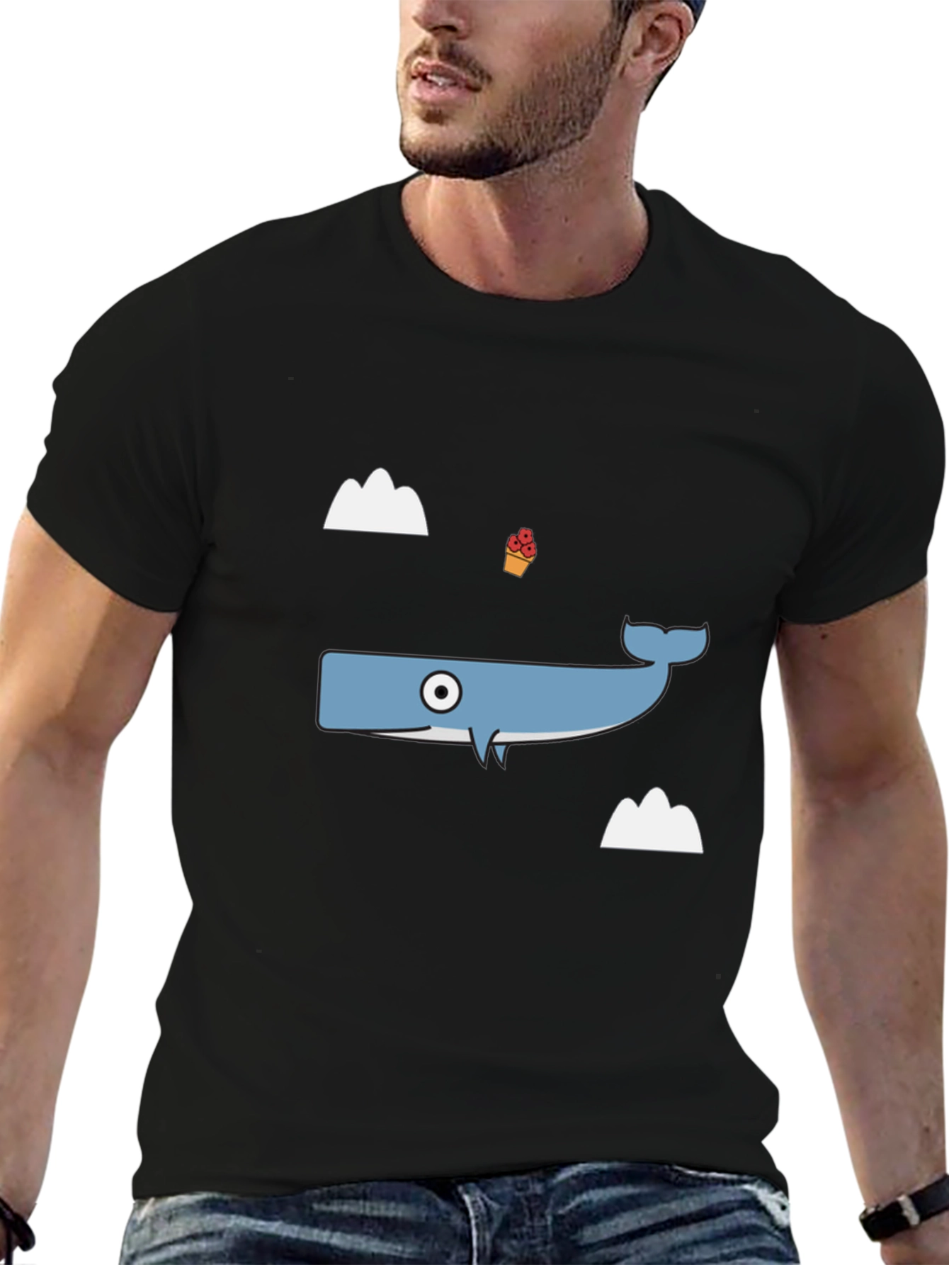Whimsical Whale Graphic Tee - Black Cotton