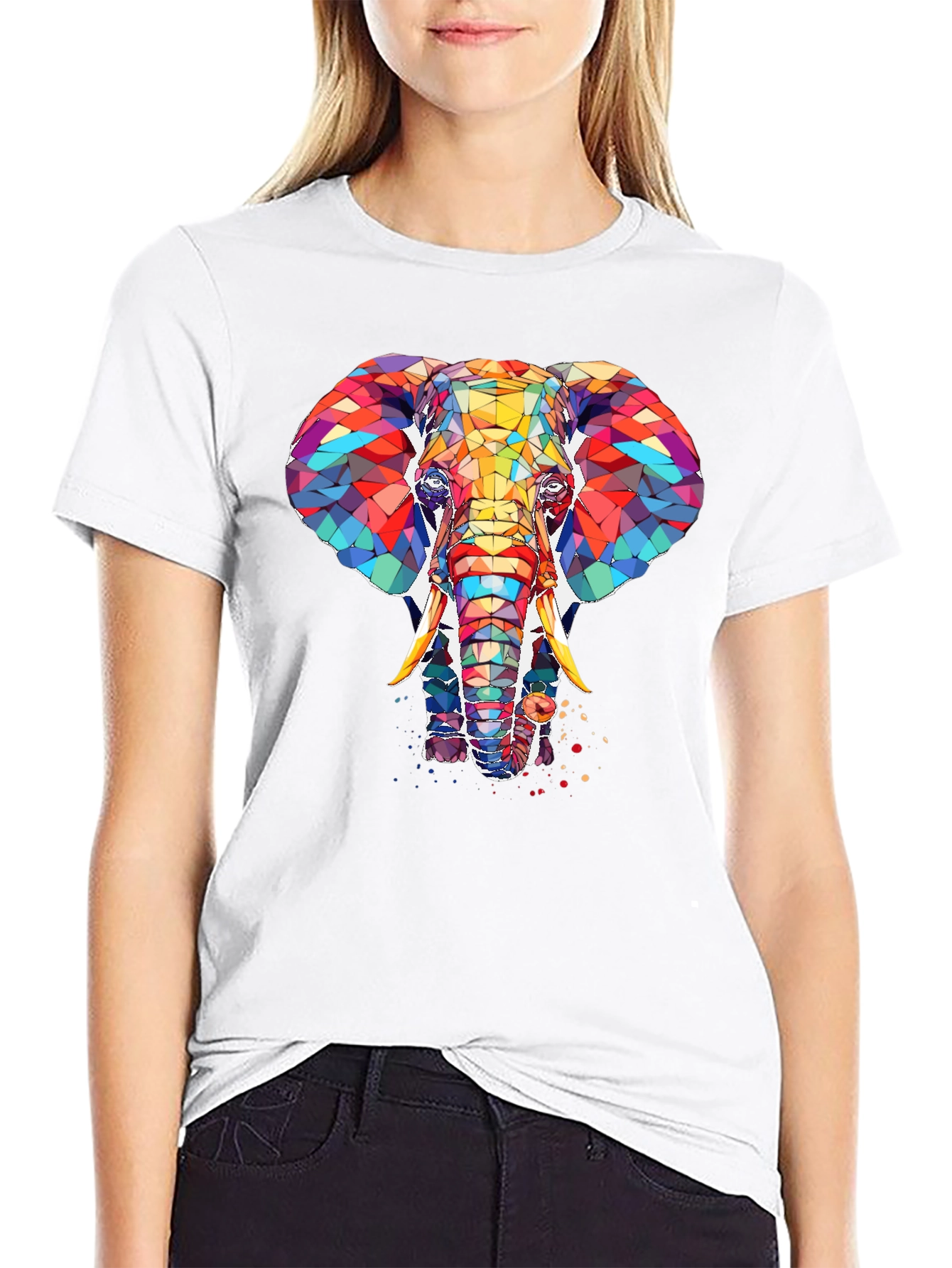 Abstract Elephant Graphic Print Black T-Shirt