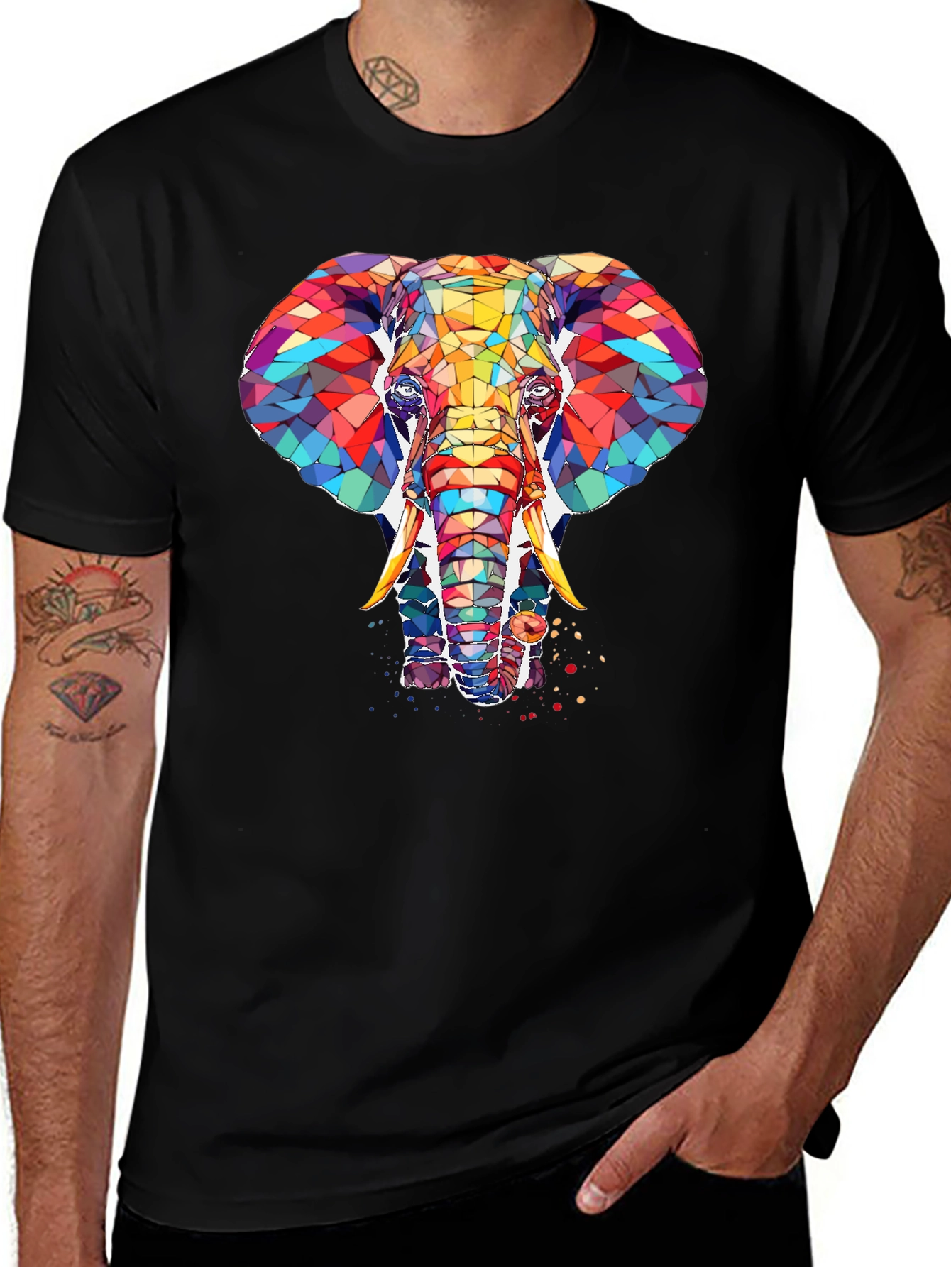 Abstract Elephant Graphic Print Black T-Shirt