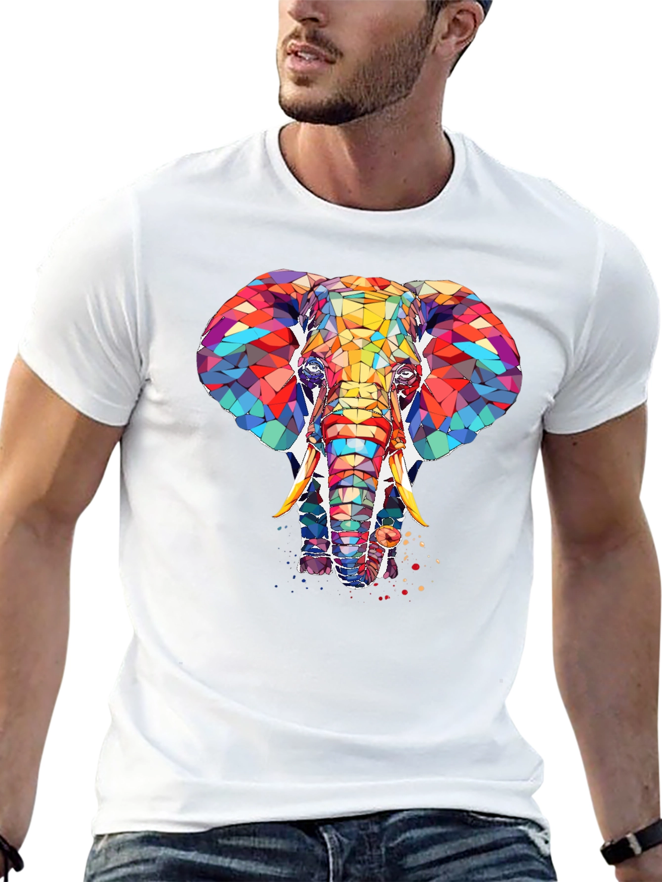 Abstract Elephant Graphic Print Black T-Shirt
