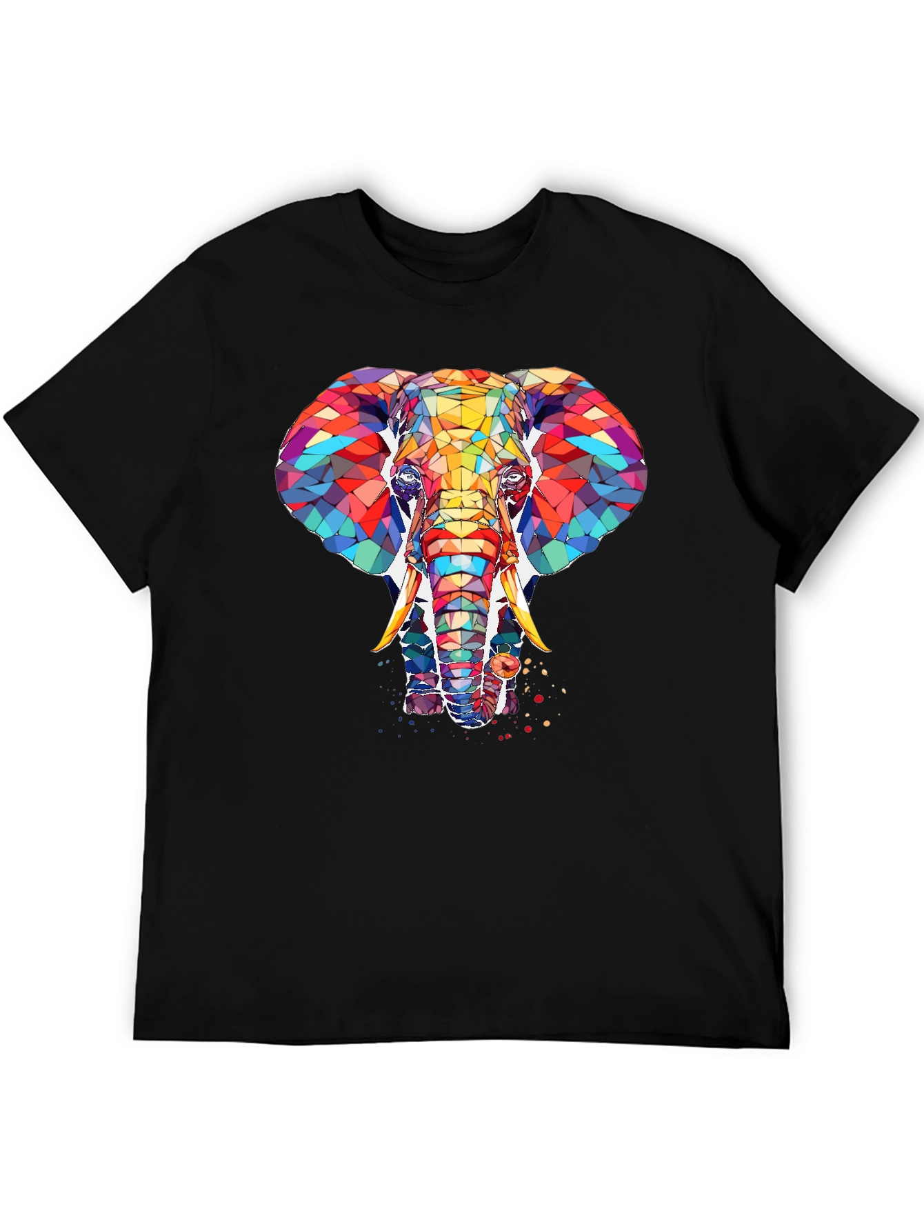 Abstract Elephant Graphic Print Black T-Shirt