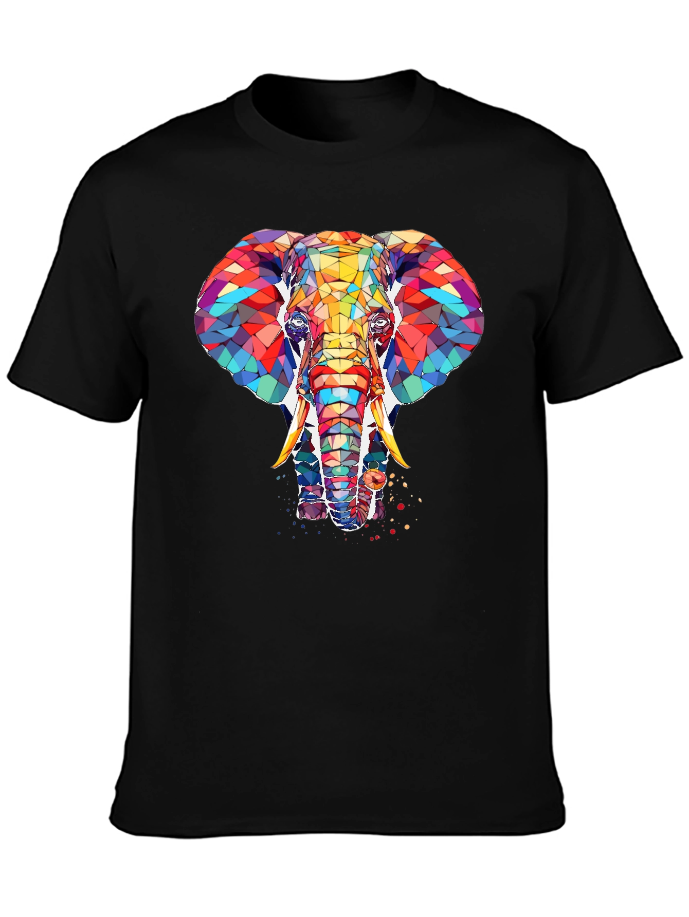 Abstract Elephant Graphic Print Black T-Shirt