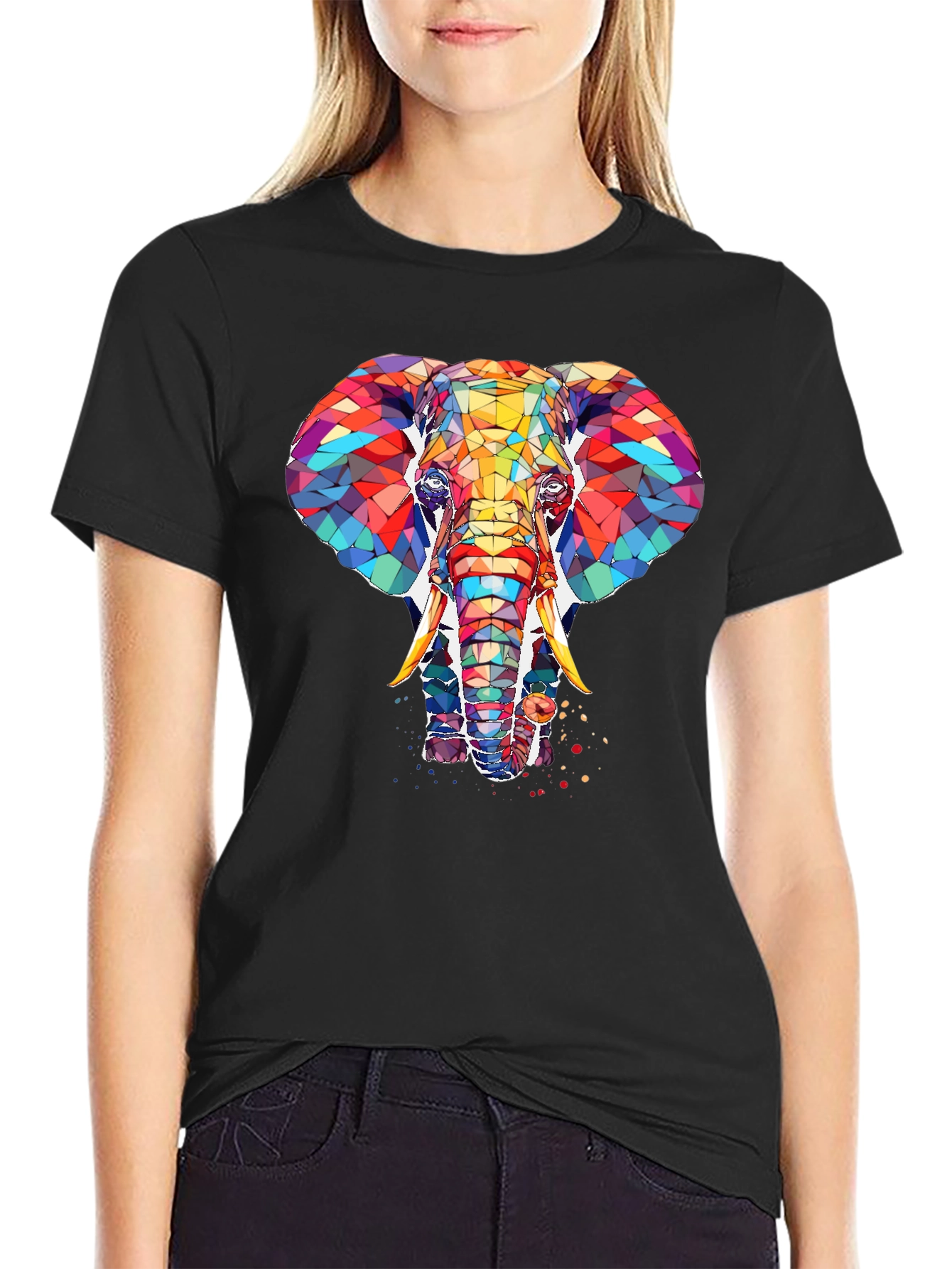 Abstract Elephant Graphic Print Black T-Shirt