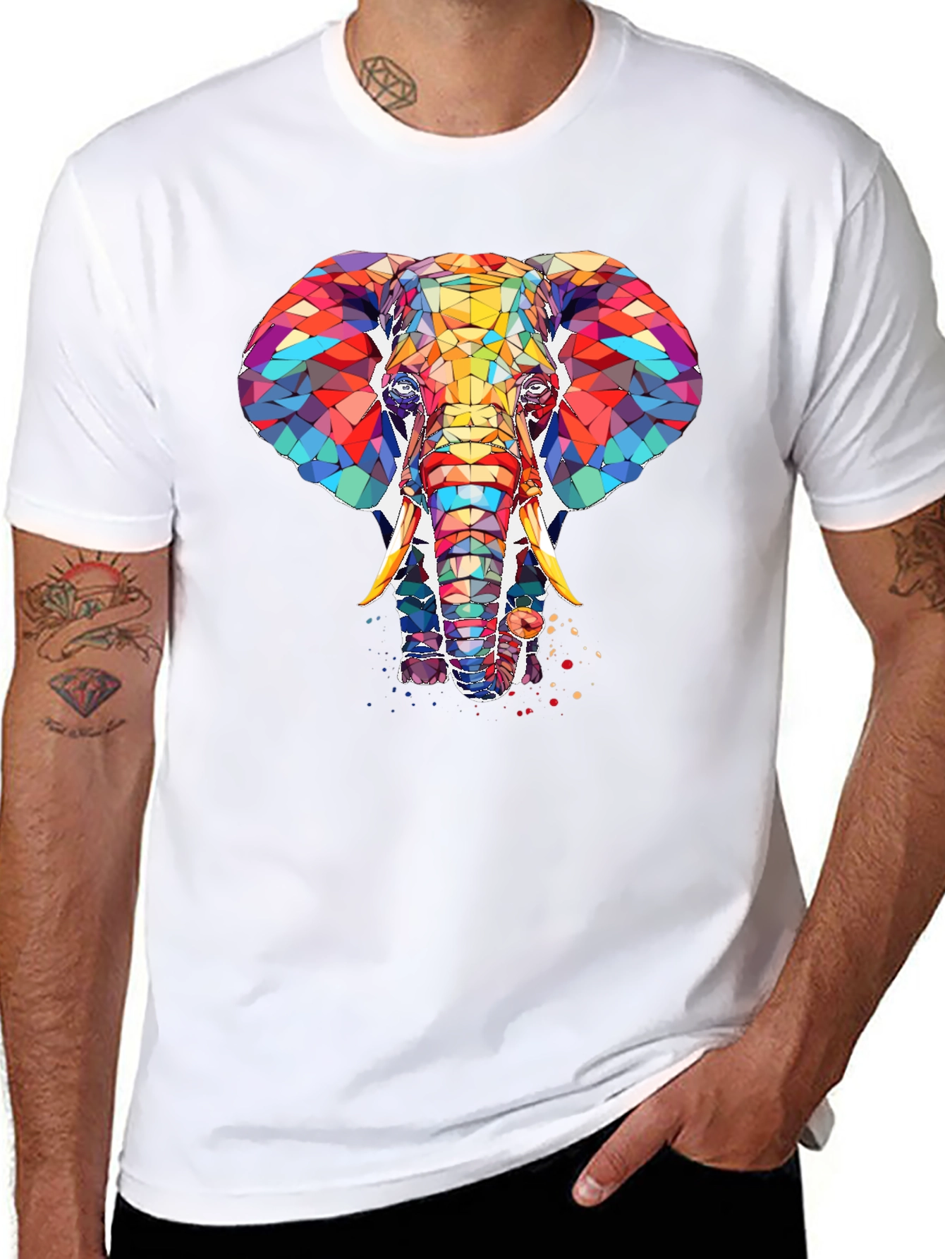 Abstract Elephant Graphic Print Black T-Shirt