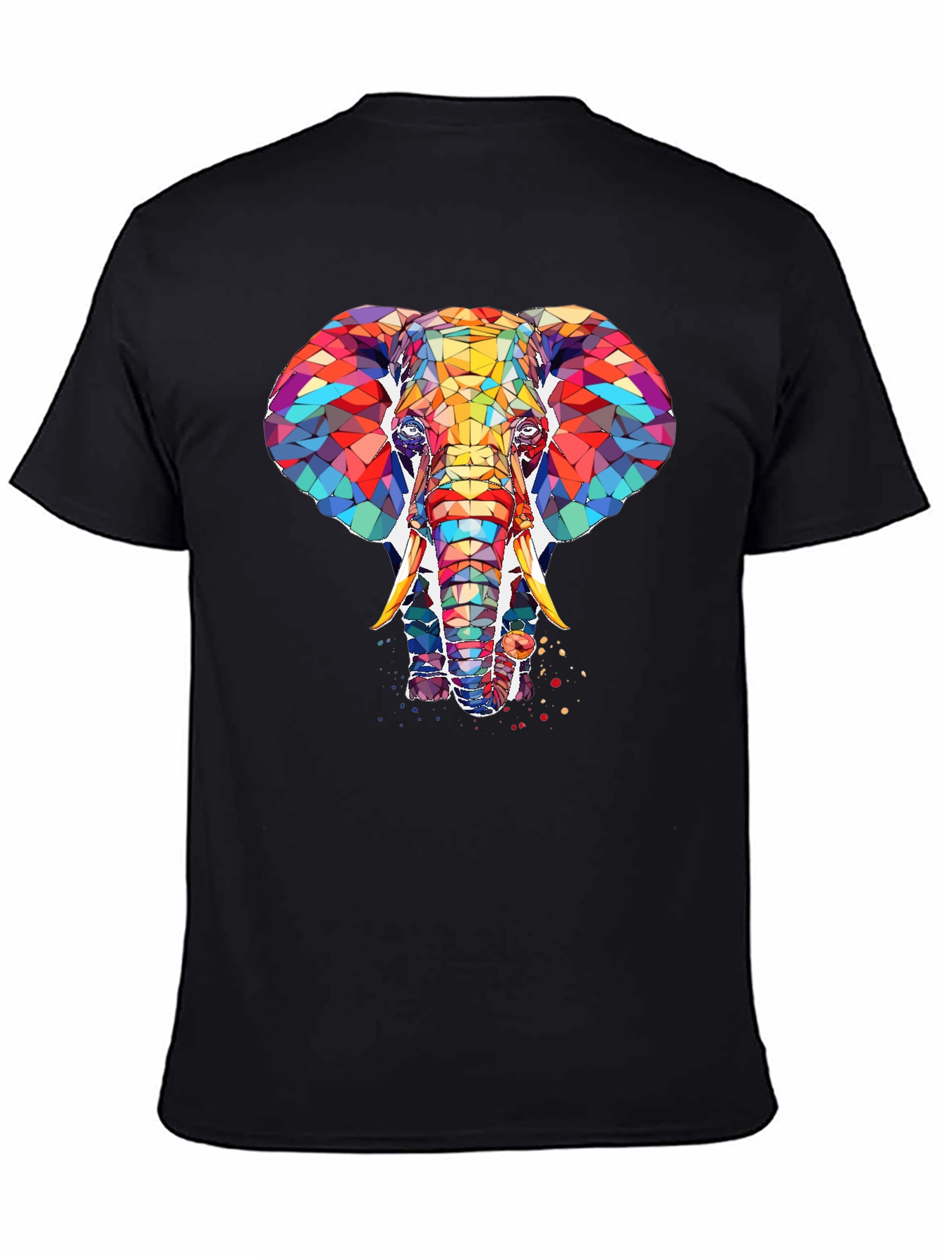 Abstract Elephant Graphic Print Black T-Shirt