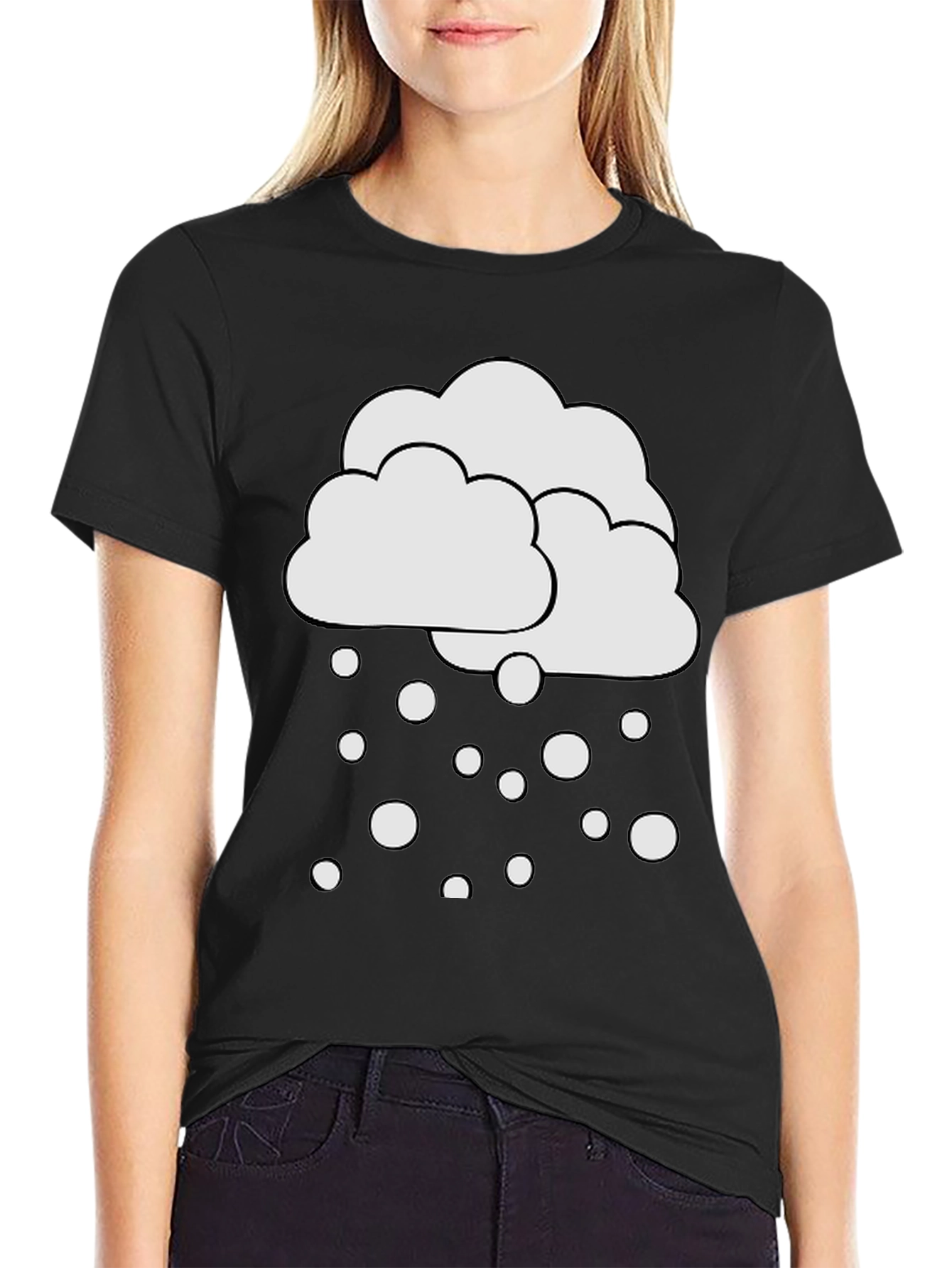 Cloudy Snowfall Graphic Tee - Black Cotton Casual Shirt