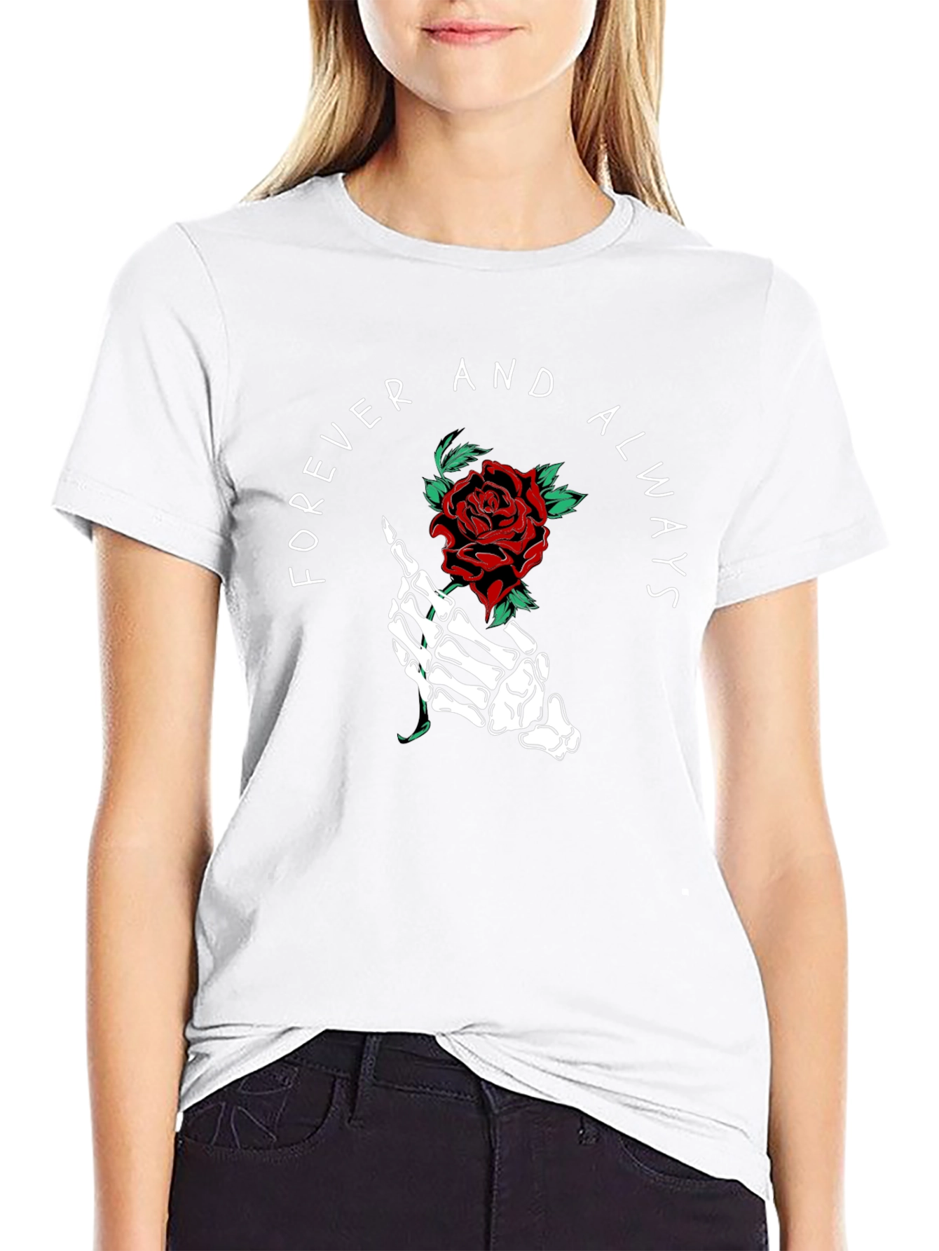 Forever Always Rose Skeleton Hand Graphic Tee