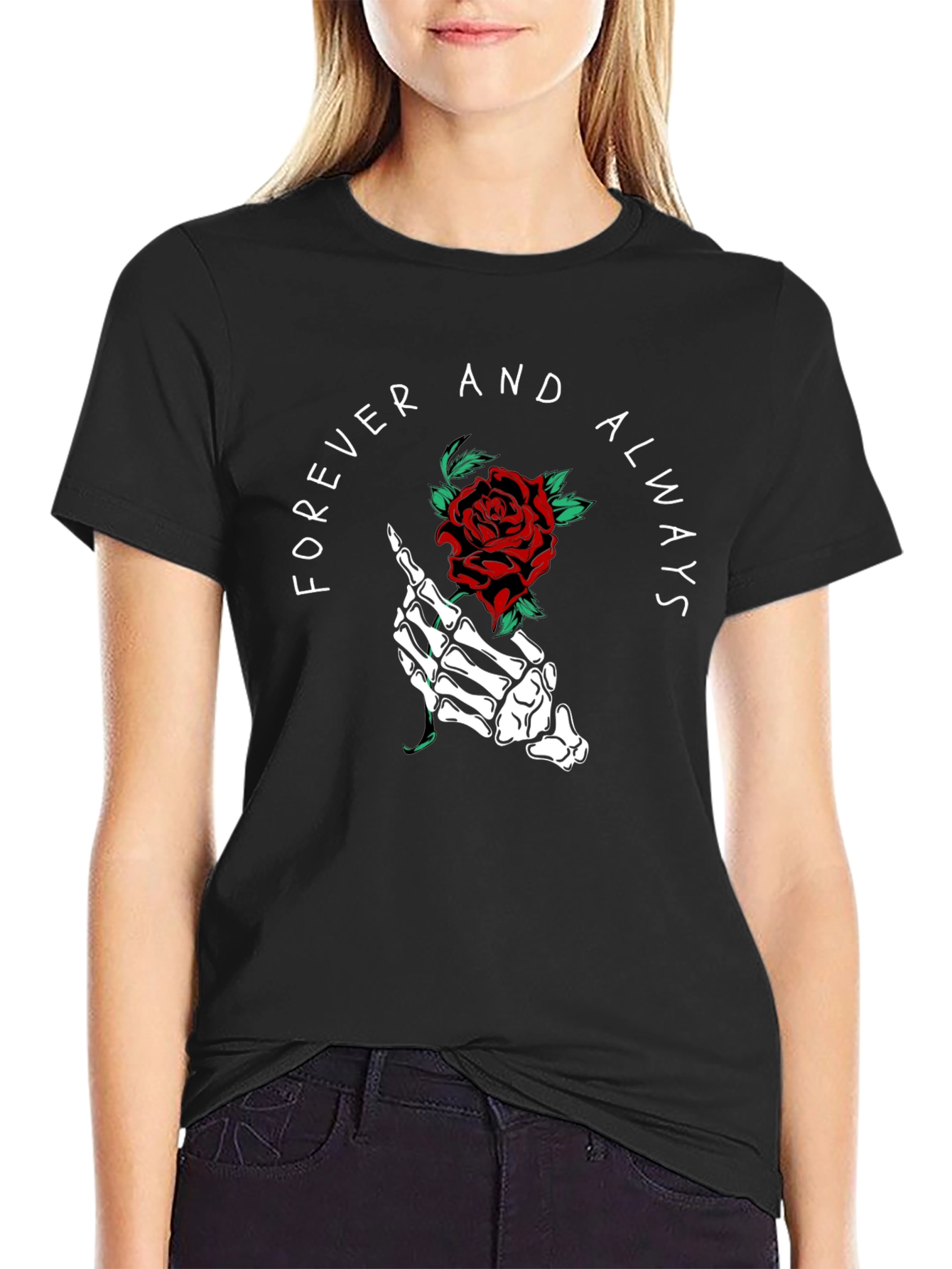 Forever Always Rose Skeleton Hand Graphic Tee