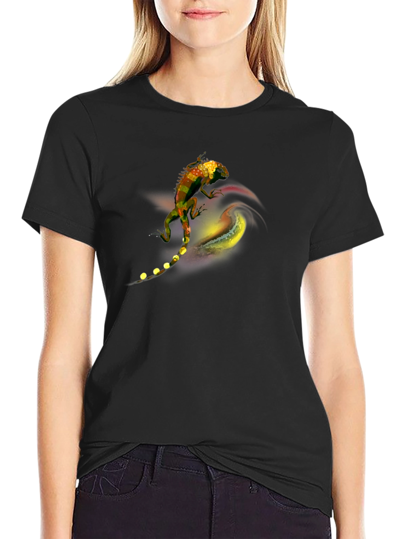 Lizard Graphic Tee - Artistic Black T-Shirt