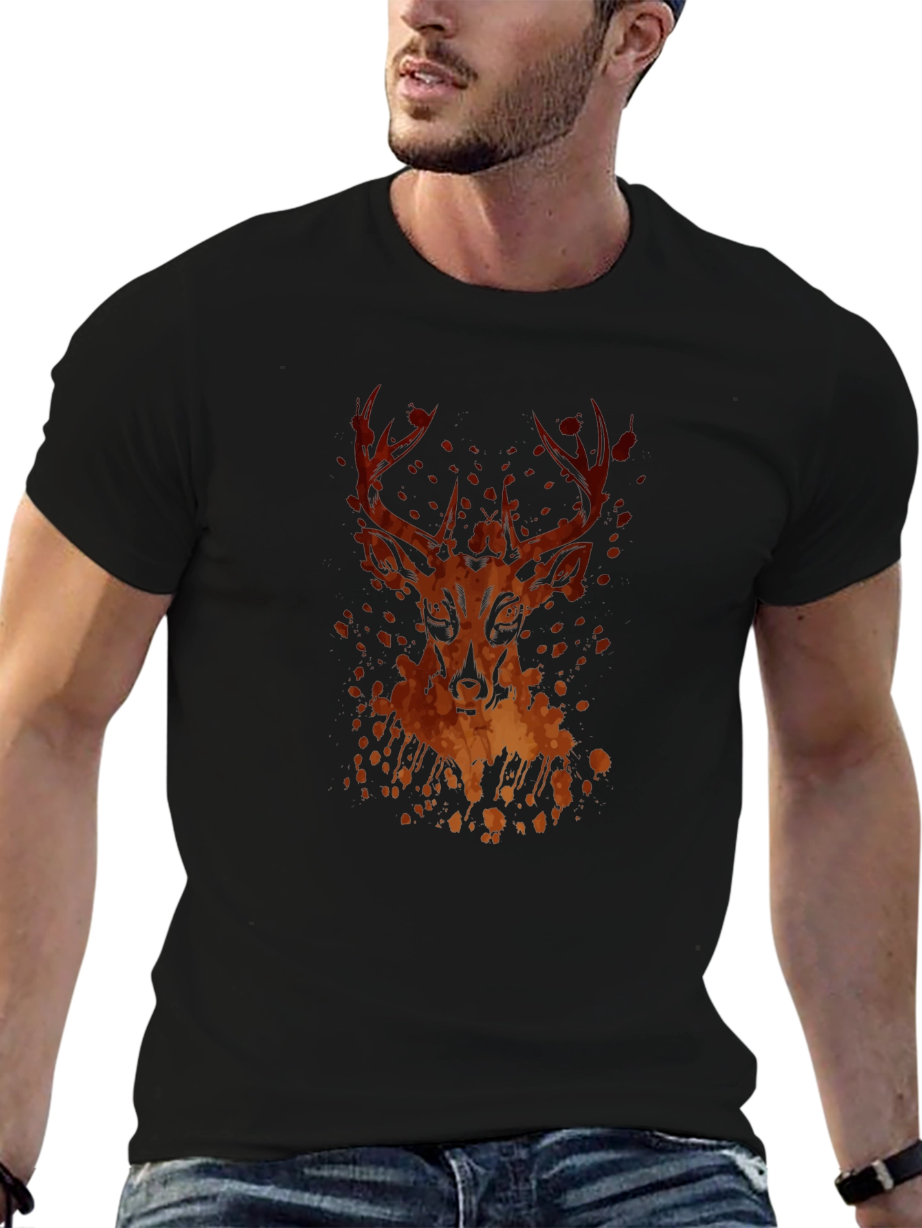 Mens Black Deer Graphic Tee