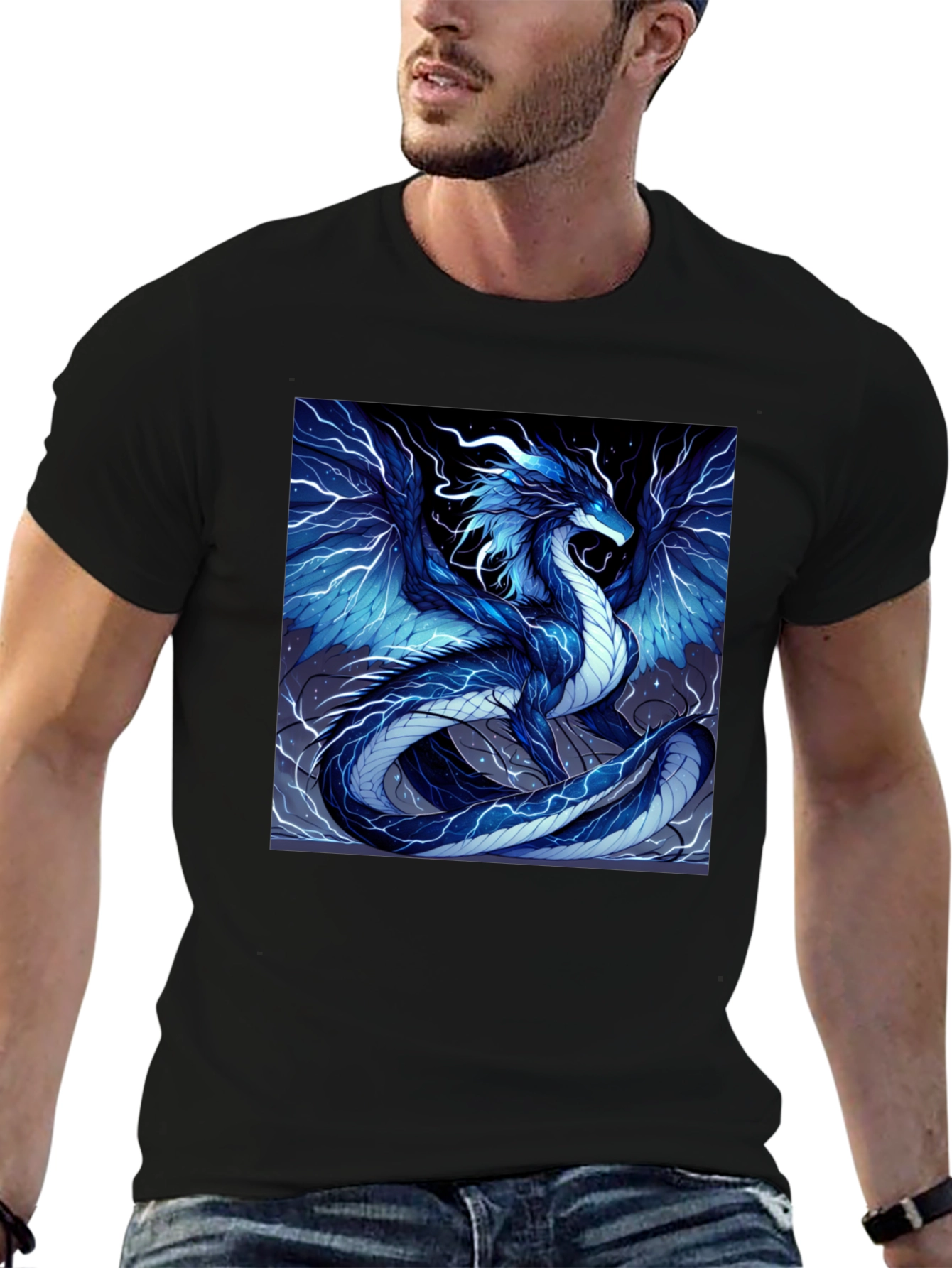 Electric Blue Dragon Graphic T-Shirt