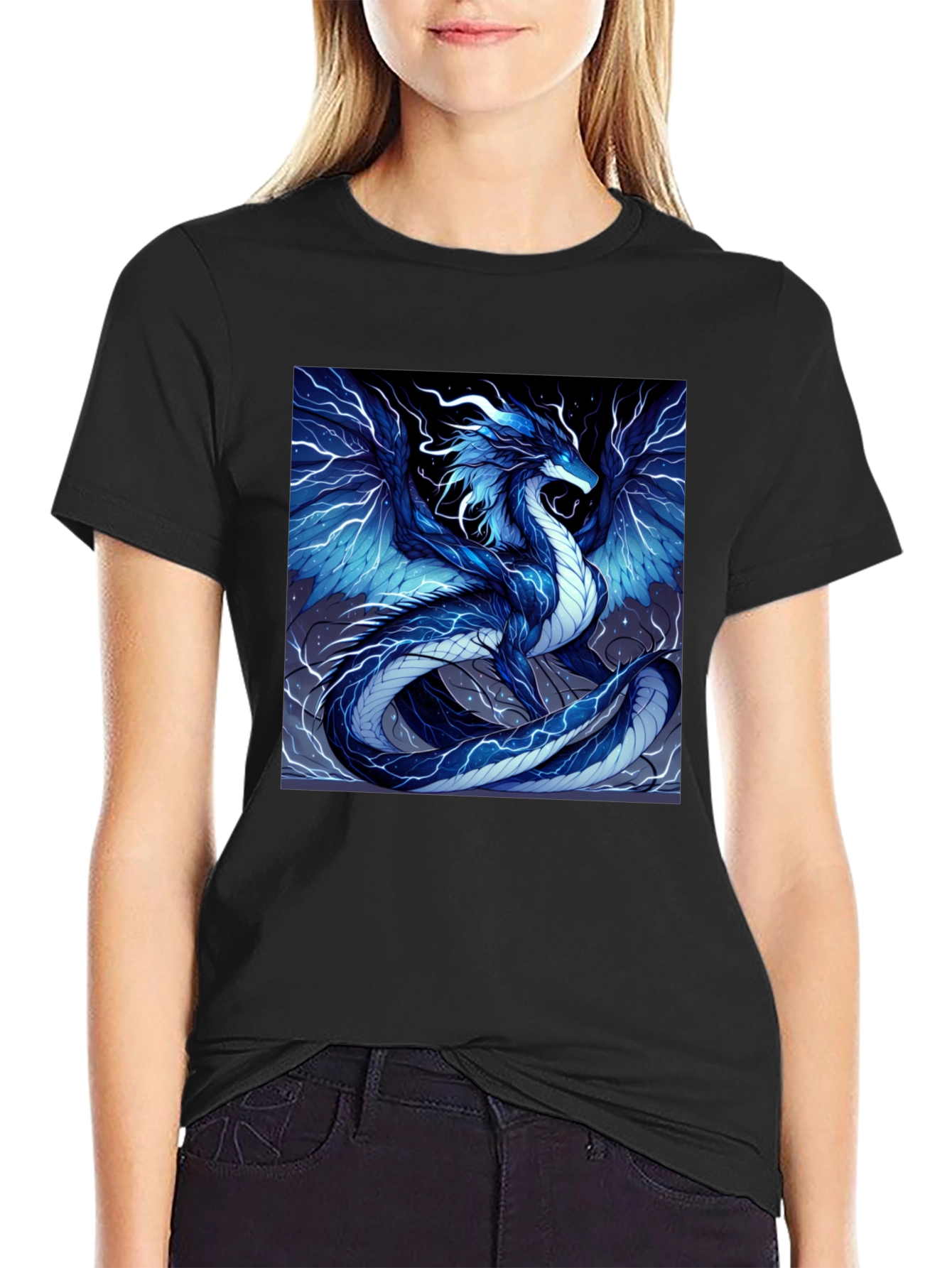 Electric Blue Dragon Graphic T-Shirt
