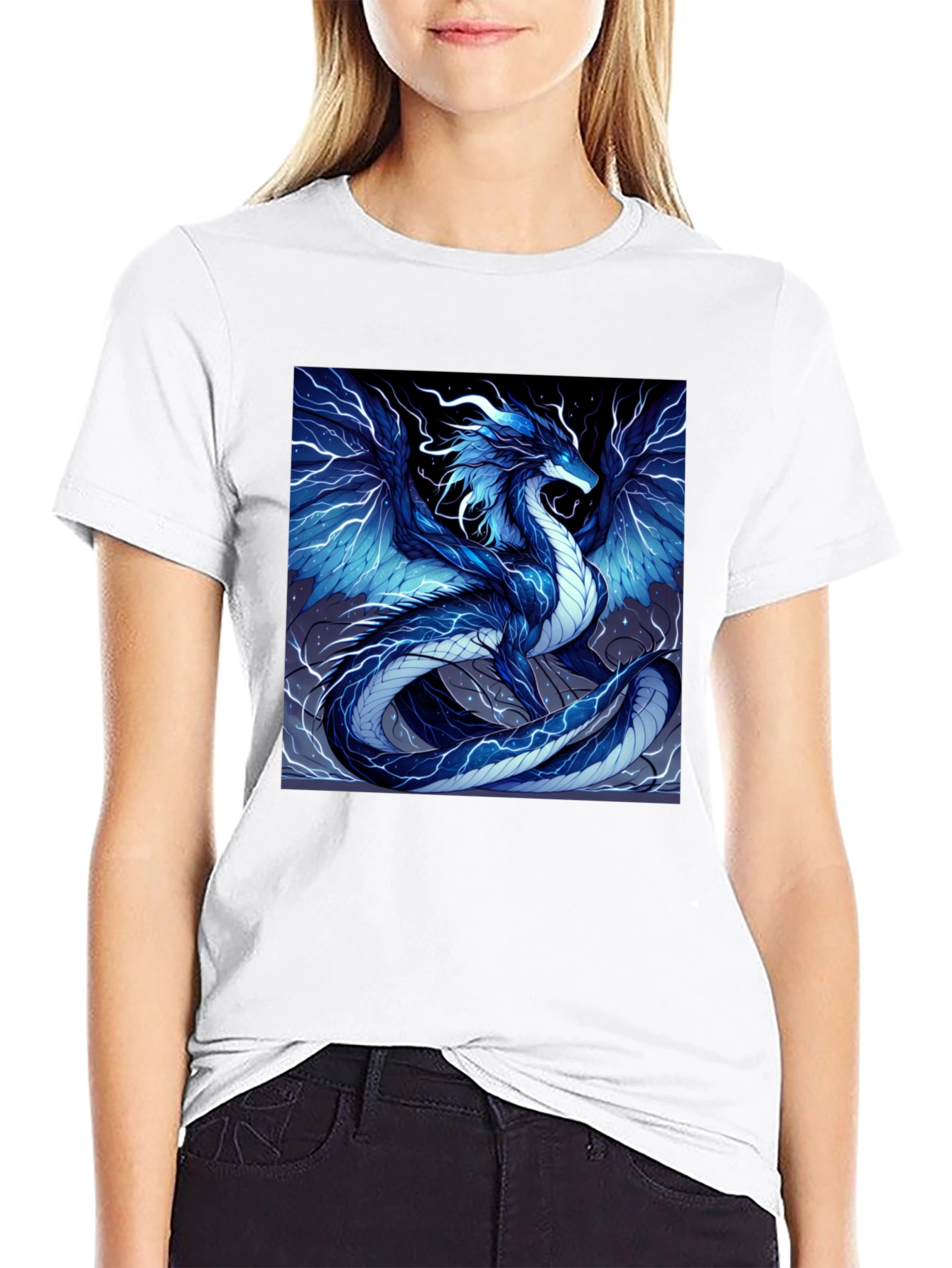 Electric Blue Dragon Graphic T-Shirt