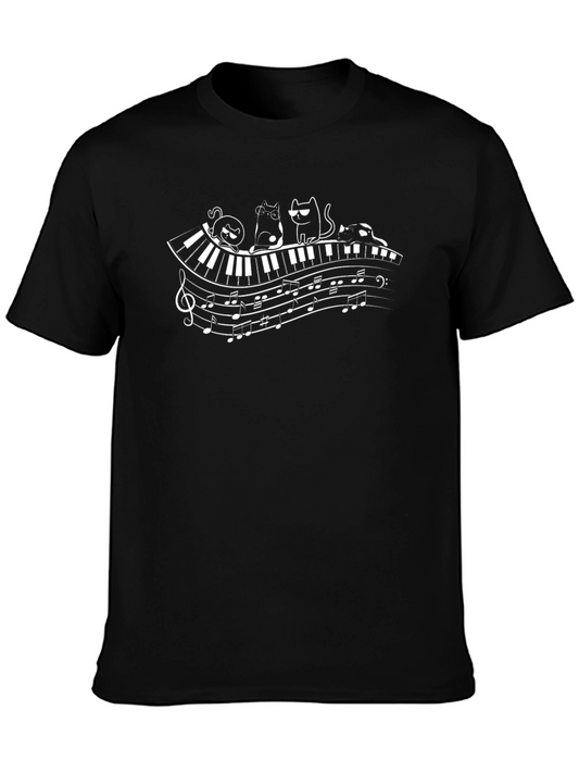 Cats Playing Piano T-Shirt - Black