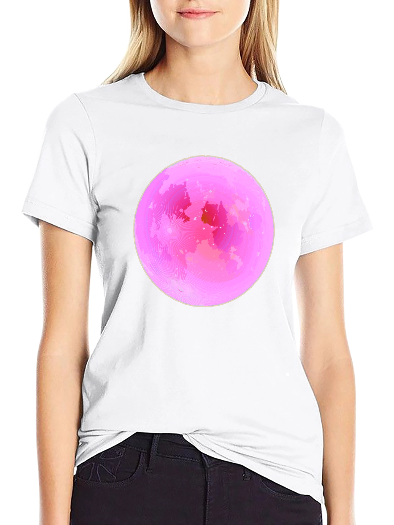 Pink Moon Graphic Tee - Soft Black Cotton T-Shirt