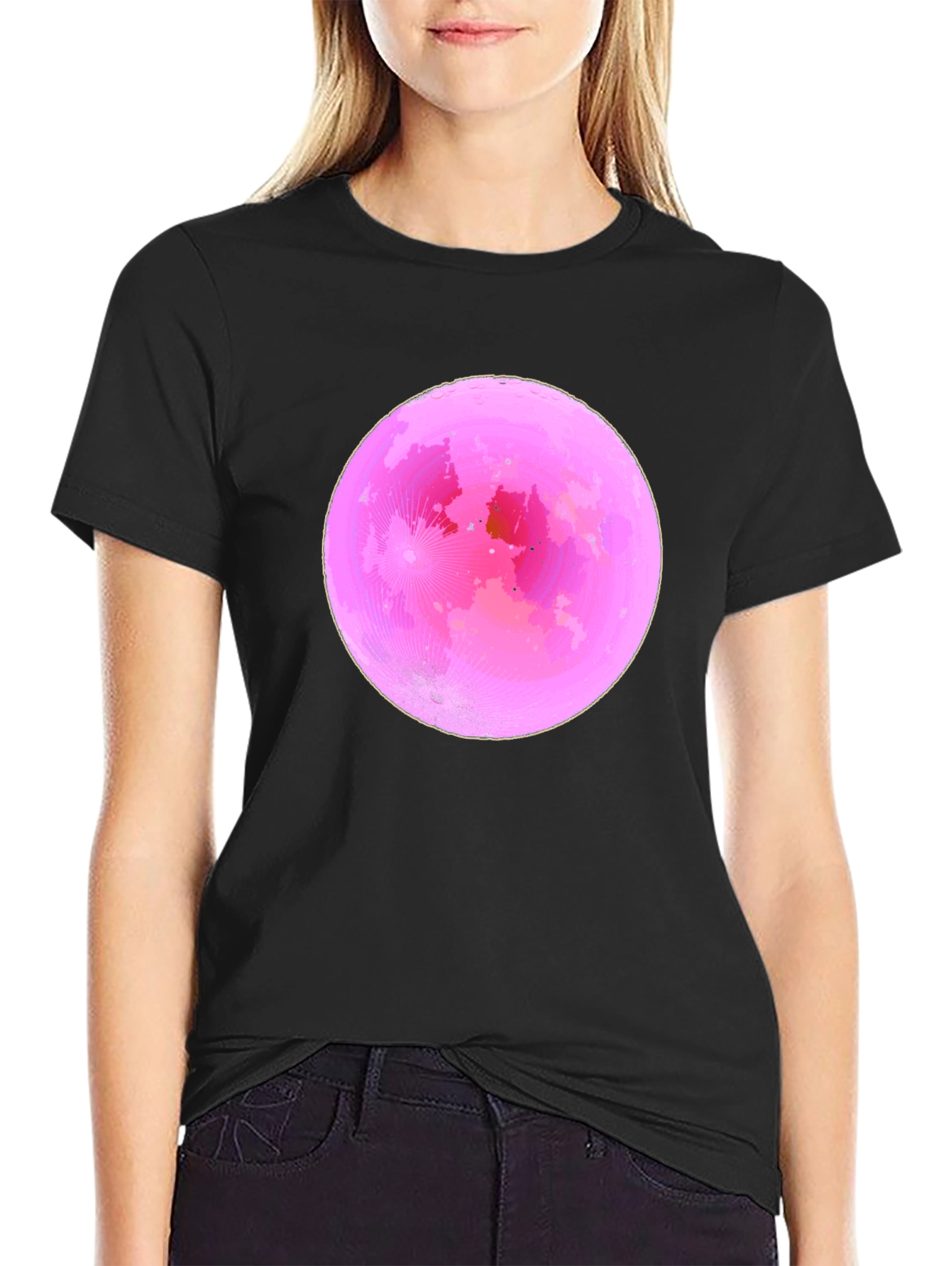 Pink Moon Graphic Tee - Soft Black Cotton T-Shirt