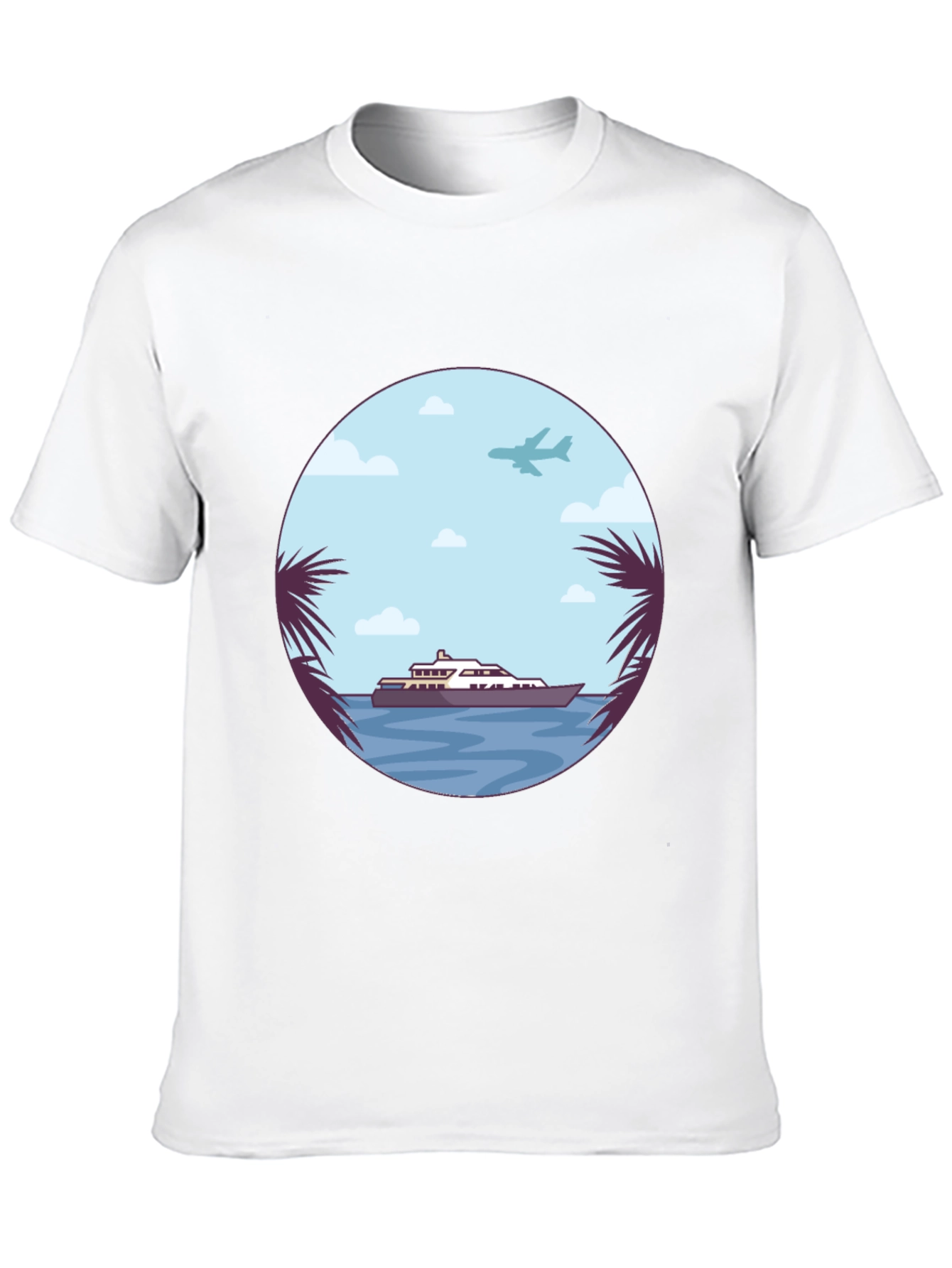 Tropical Getaway T-Shirt - Yacht & Palm Tree Design