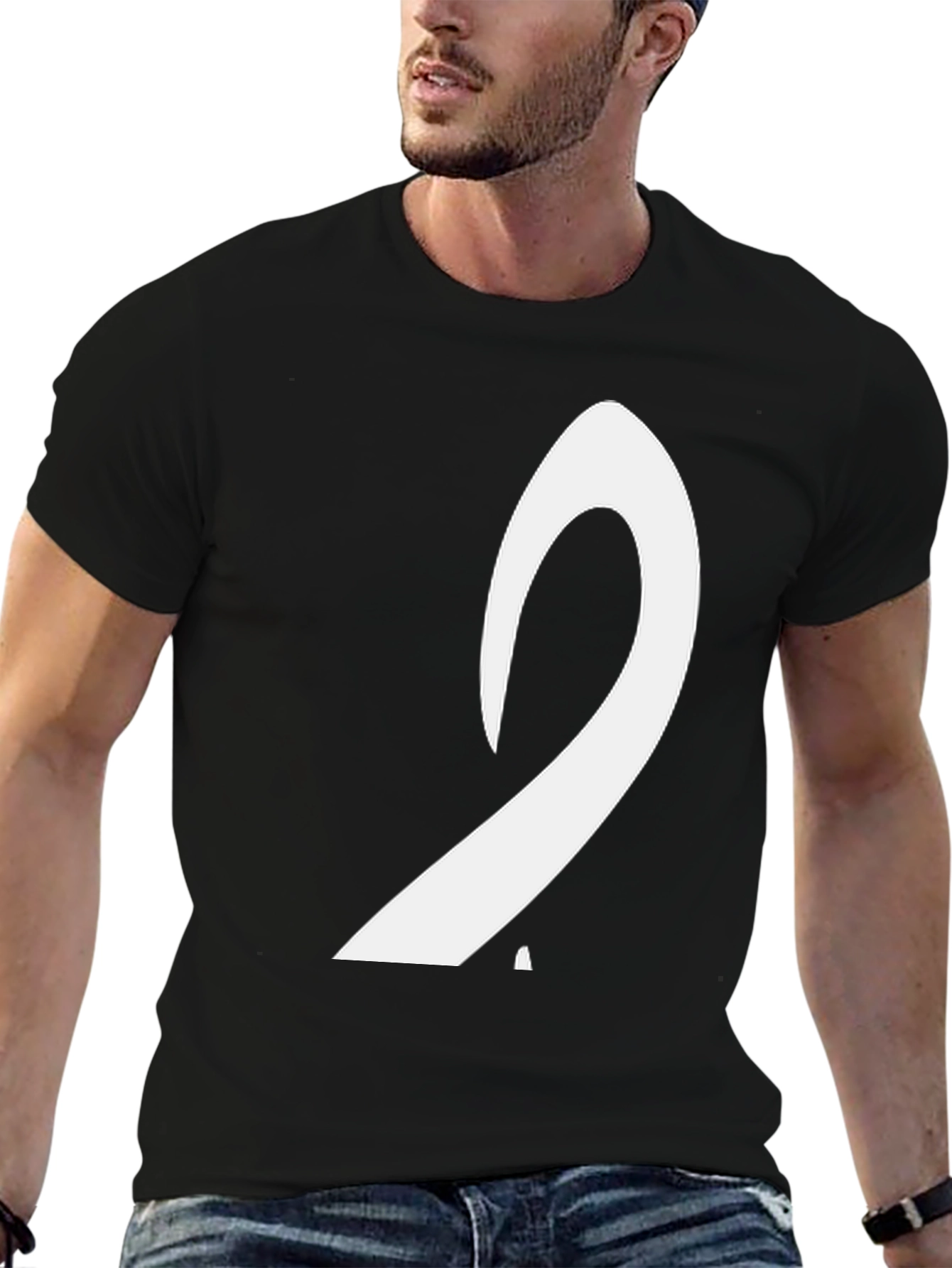 Mens Black T-Shirt with White Arabic Letter Design