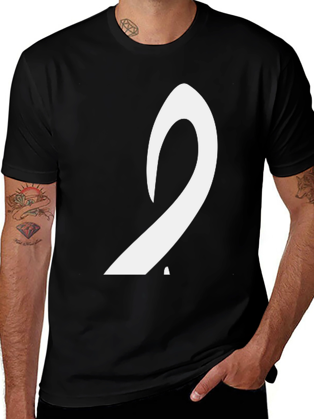 Mens Black T-Shirt with White Arabic Letter Design