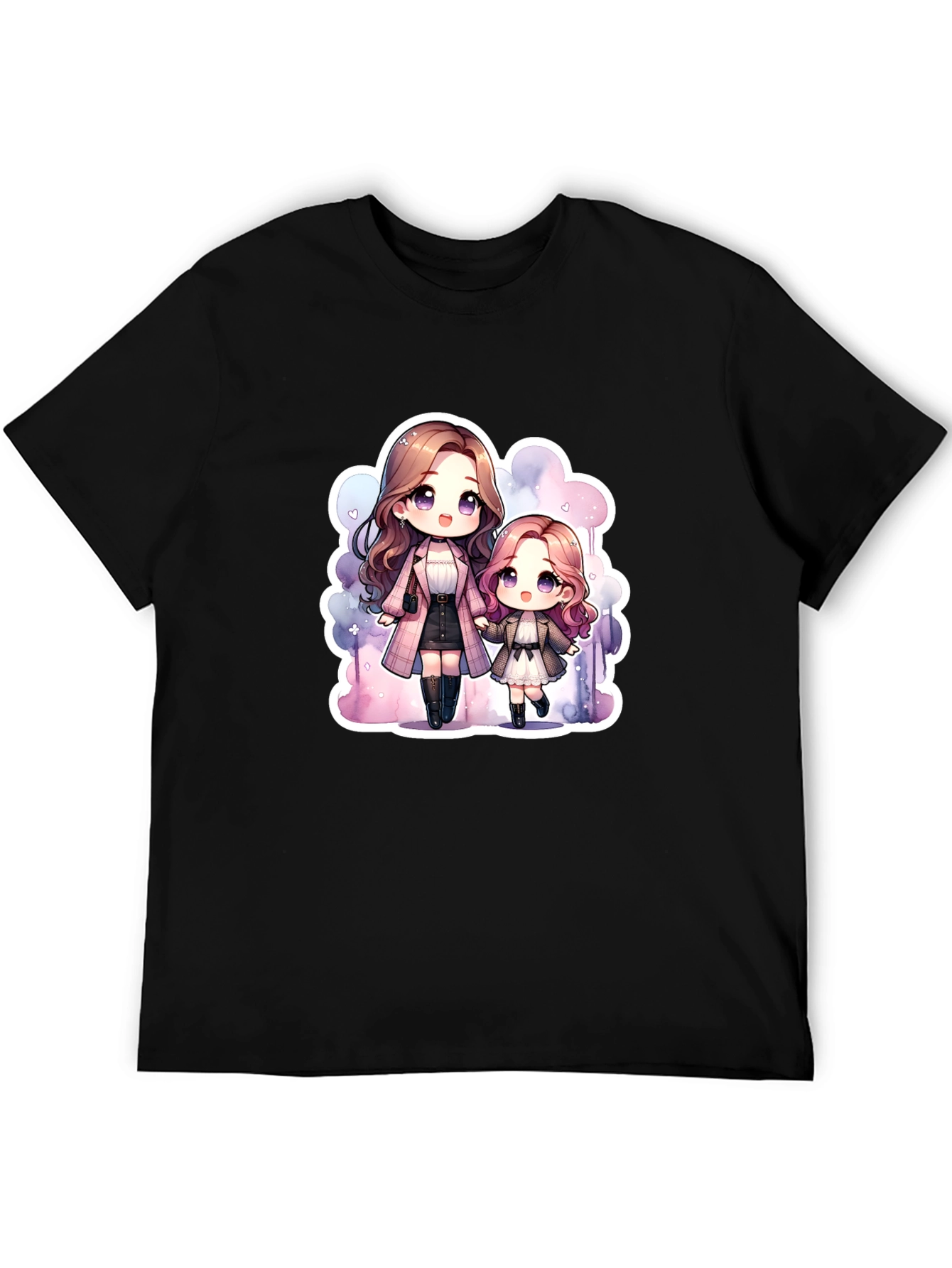 Anime Mom & Daughter Black T-Shirt
