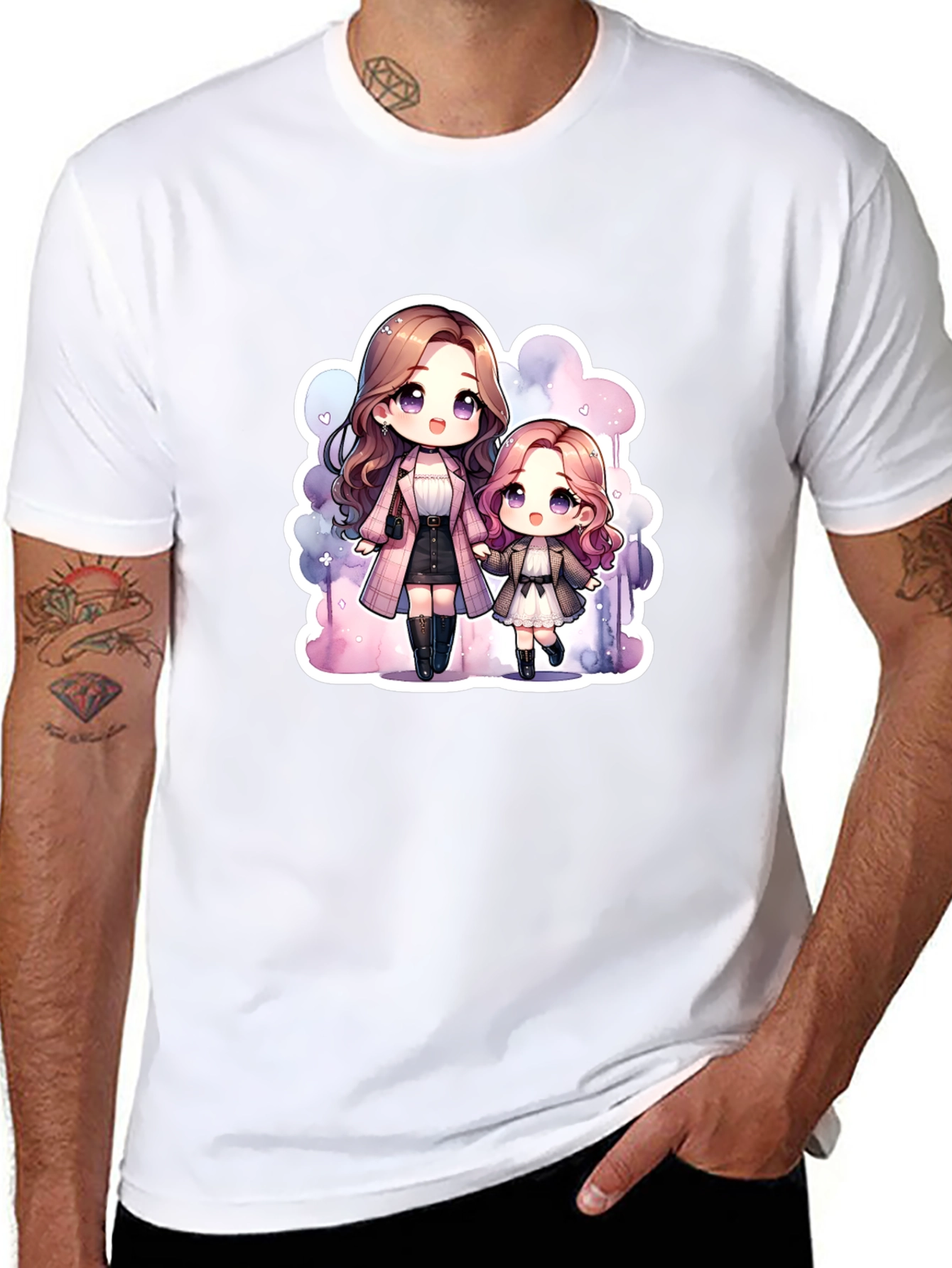 Anime Mom & Daughter Black T-Shirt