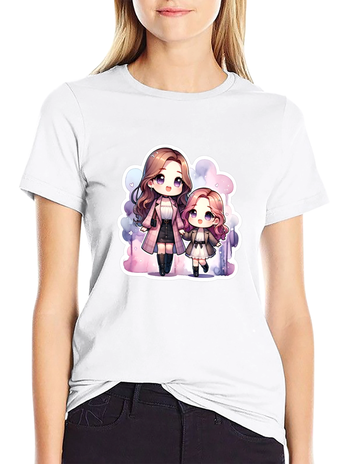 Anime Mom & Daughter Black T-Shirt