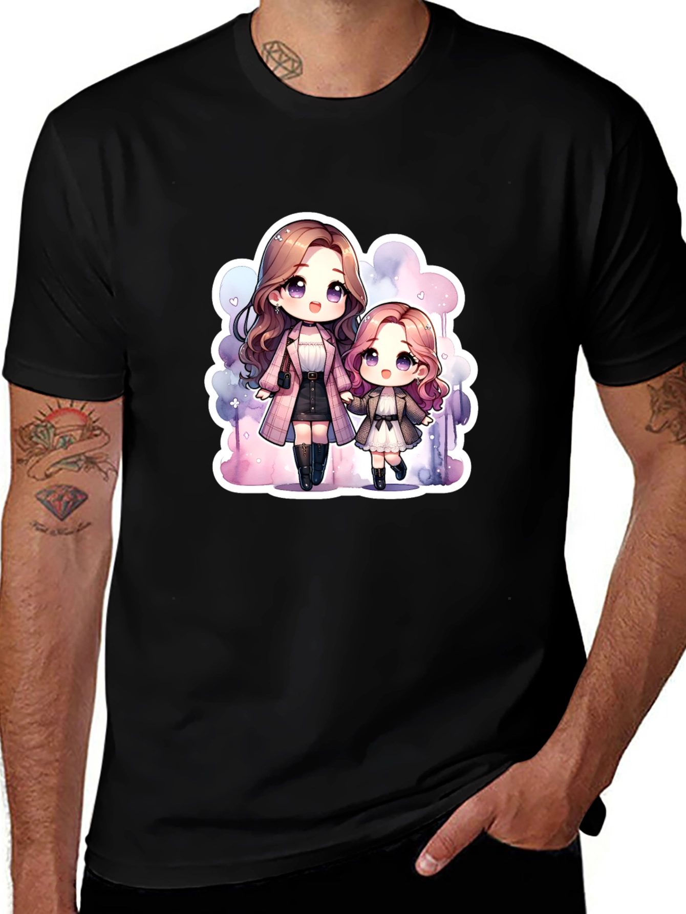 Anime Mom & Daughter Black T-Shirt