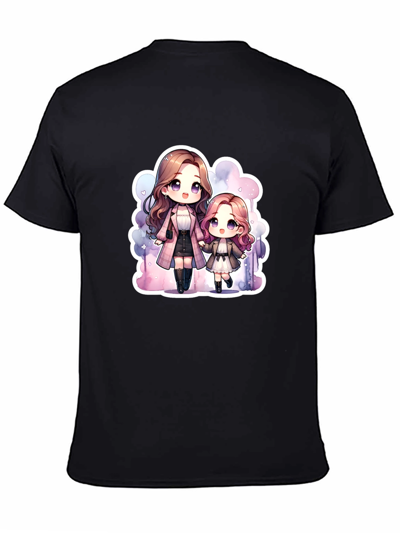 Anime Mom & Daughter Black T-Shirt