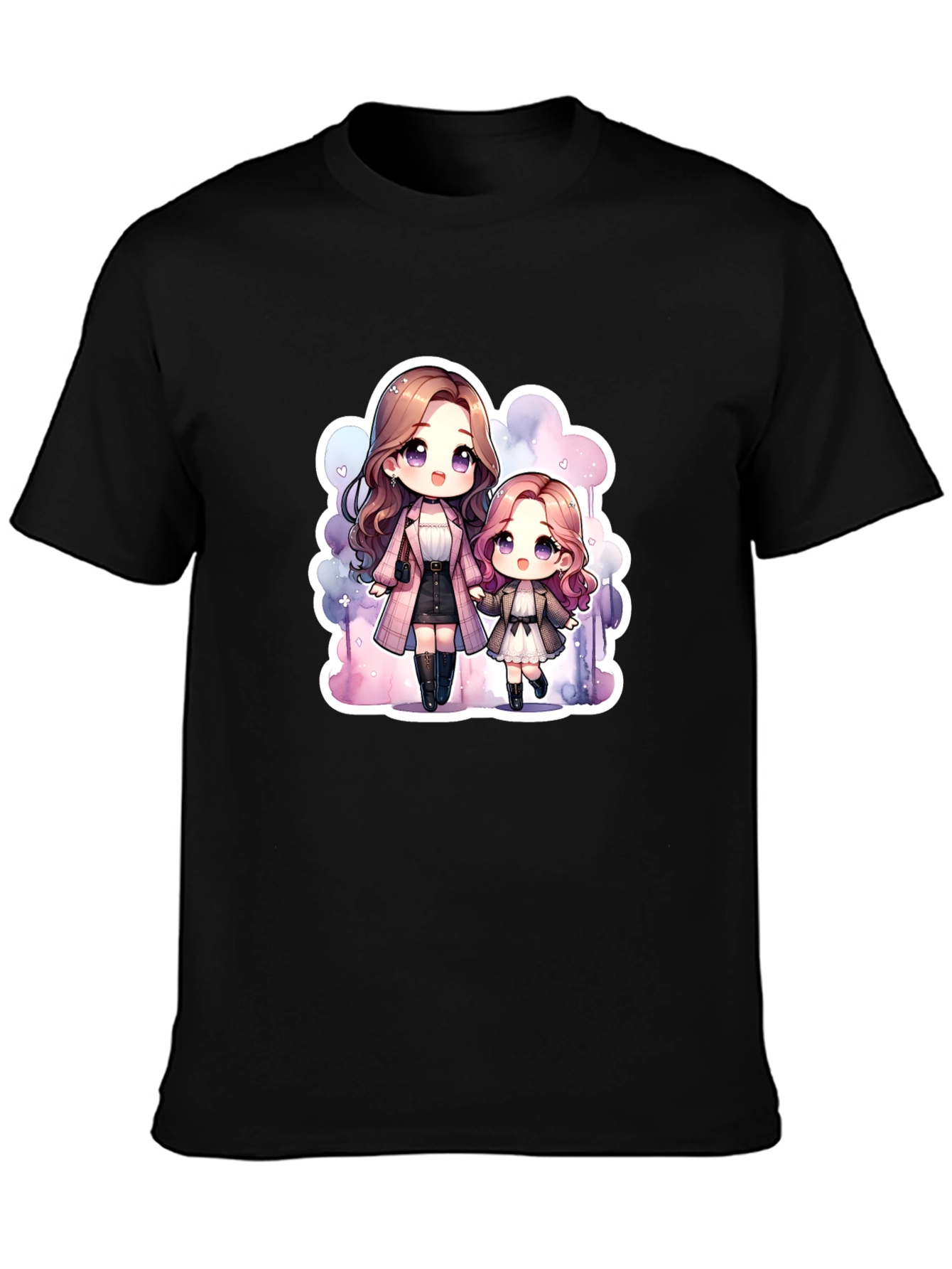 Anime Mom & Daughter Black T-Shirt