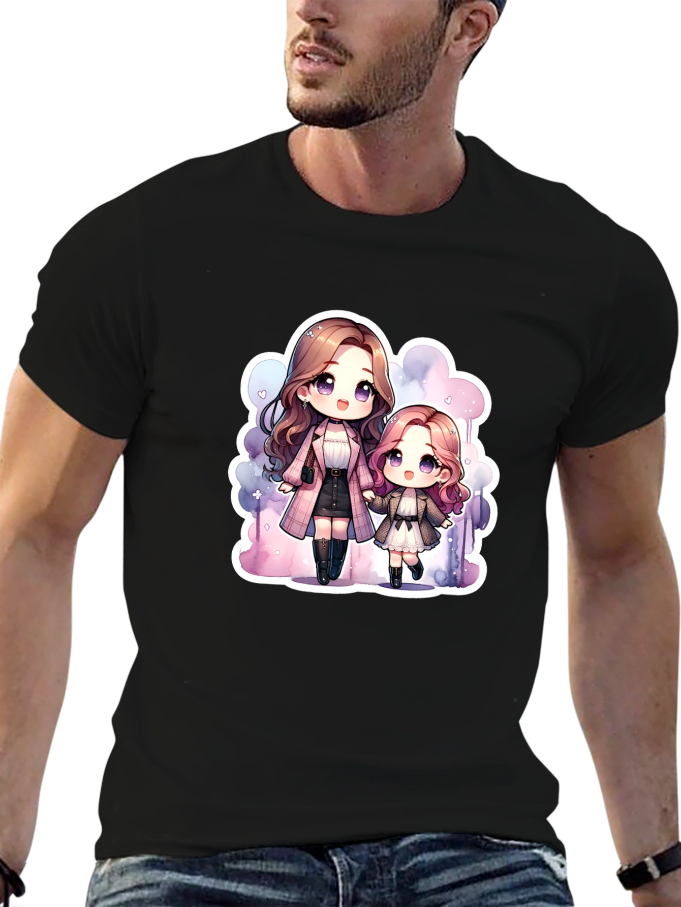 Anime Mom & Daughter Black T-Shirt