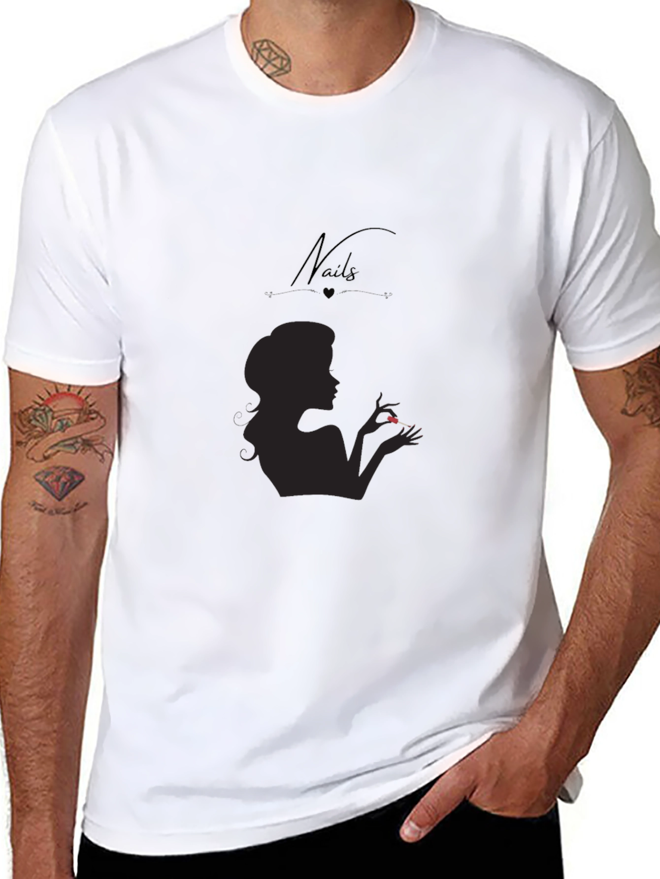 Stylish Silhouette Nails Design Black T-Shirt