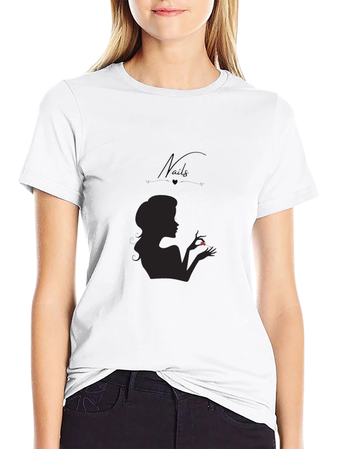 Stylish Silhouette Nails Design Black T-Shirt