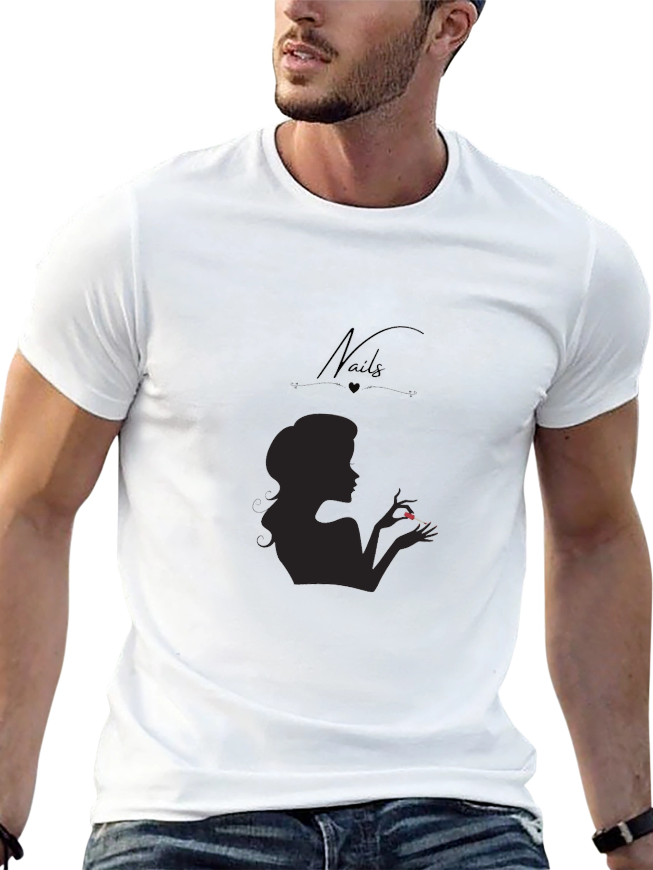 Stylish Silhouette Nails Design Black T-Shirt