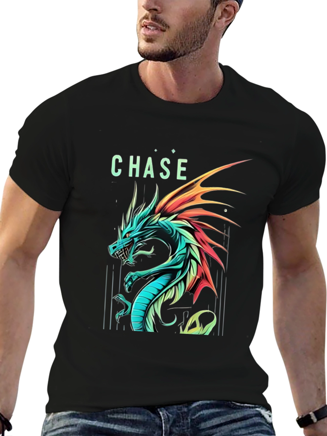 Chase Dragon Graphic Print Black T-Shirt