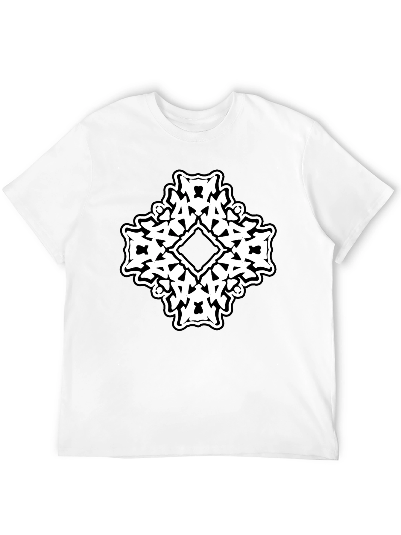 Black T-Shirt with White Abstract Diamond Graphic