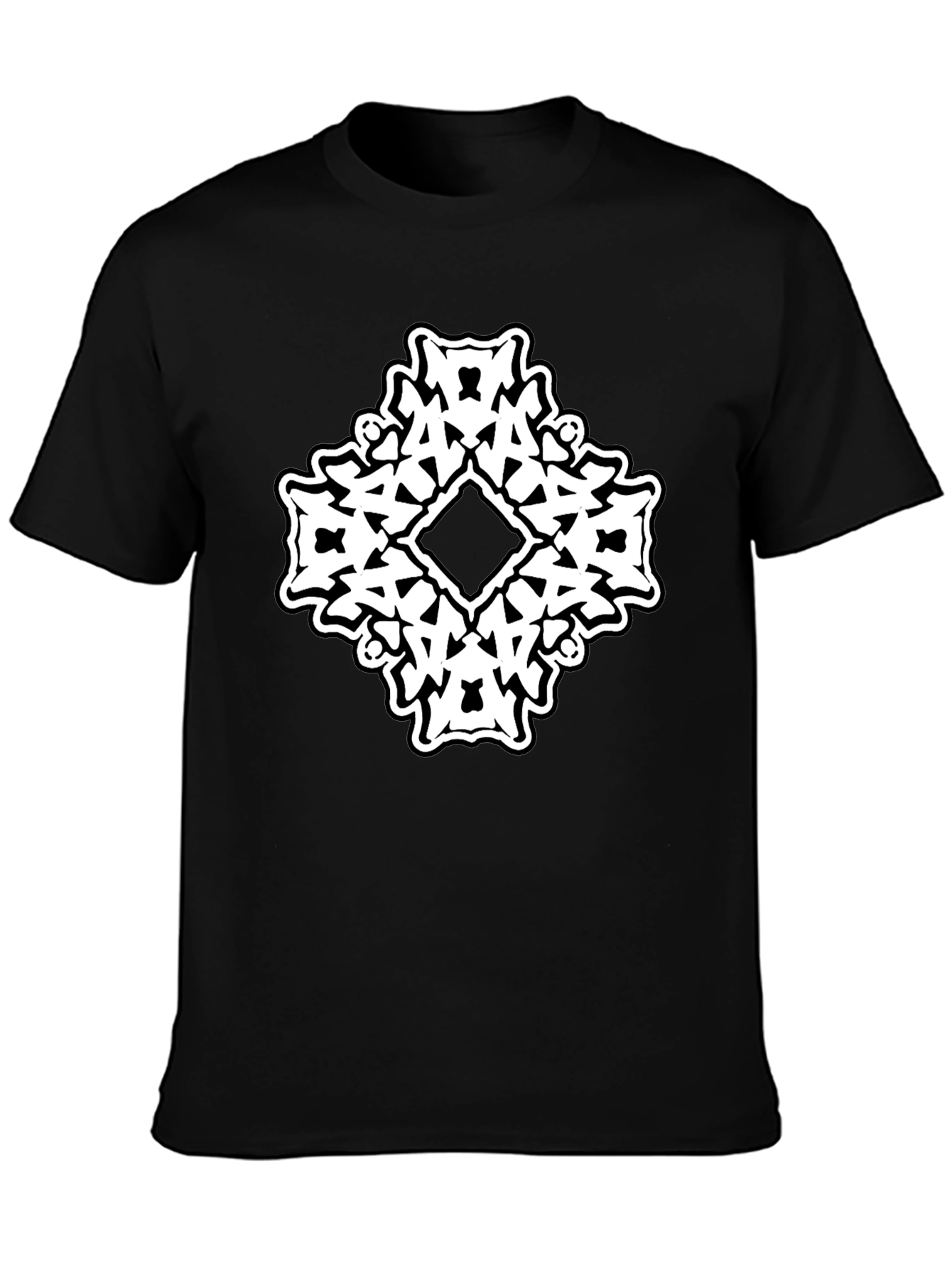 Black T-Shirt with White Abstract Diamond Graphic