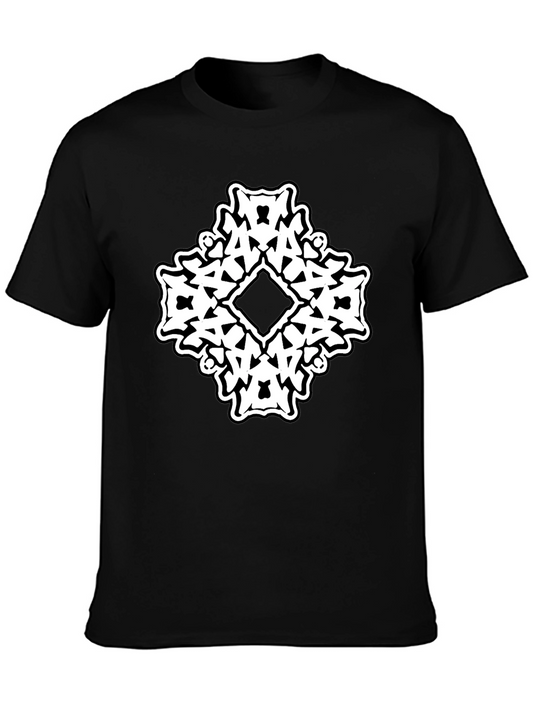 Black T-Shirt with White Abstract Diamond Graphic