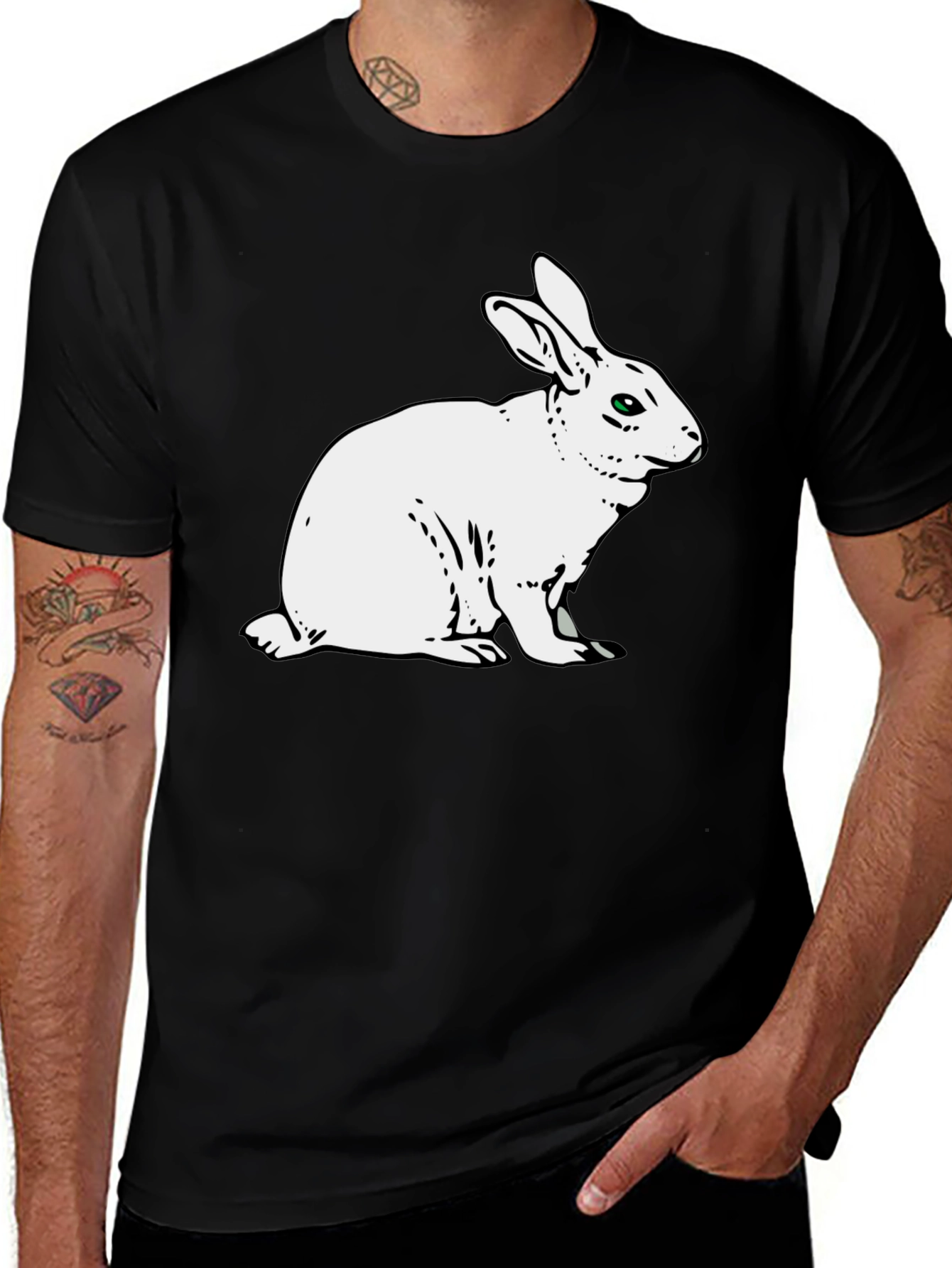 Rabbit Graphic Tee - Mens Black Cotton T-Shirt