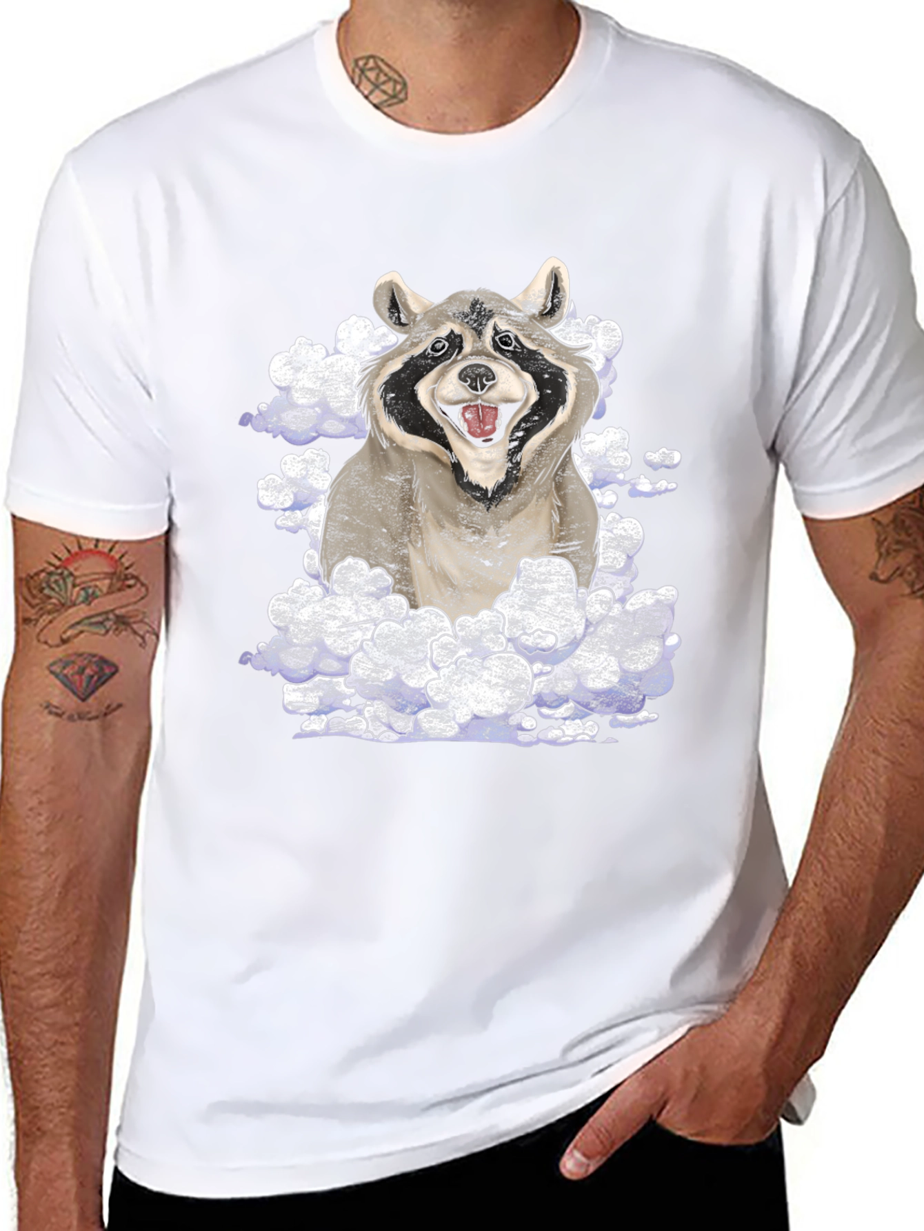 Raccoon in Clouds Graphic T-Shirt