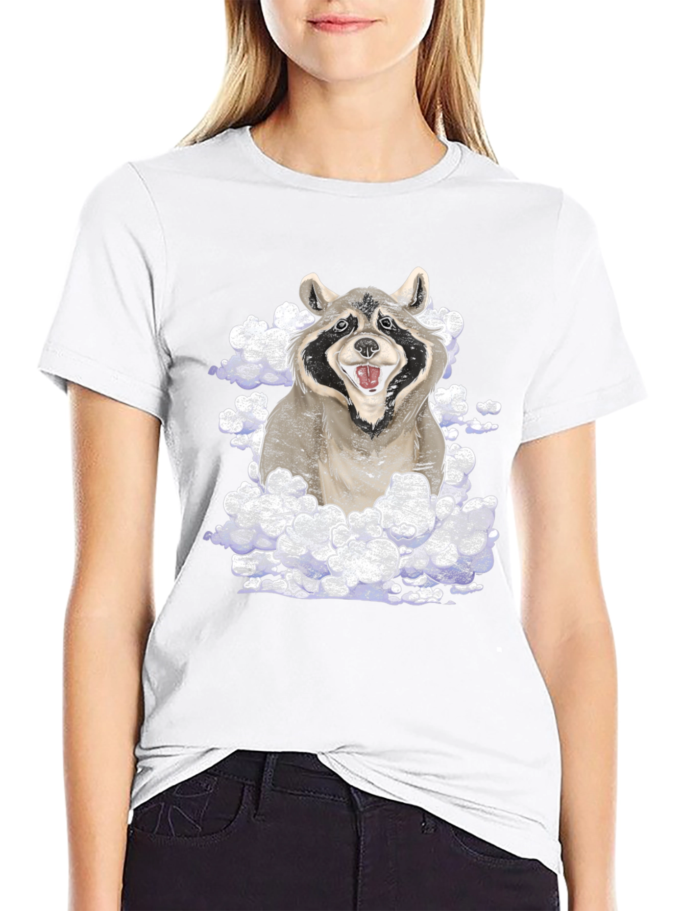 Raccoon in Clouds Graphic T-Shirt
