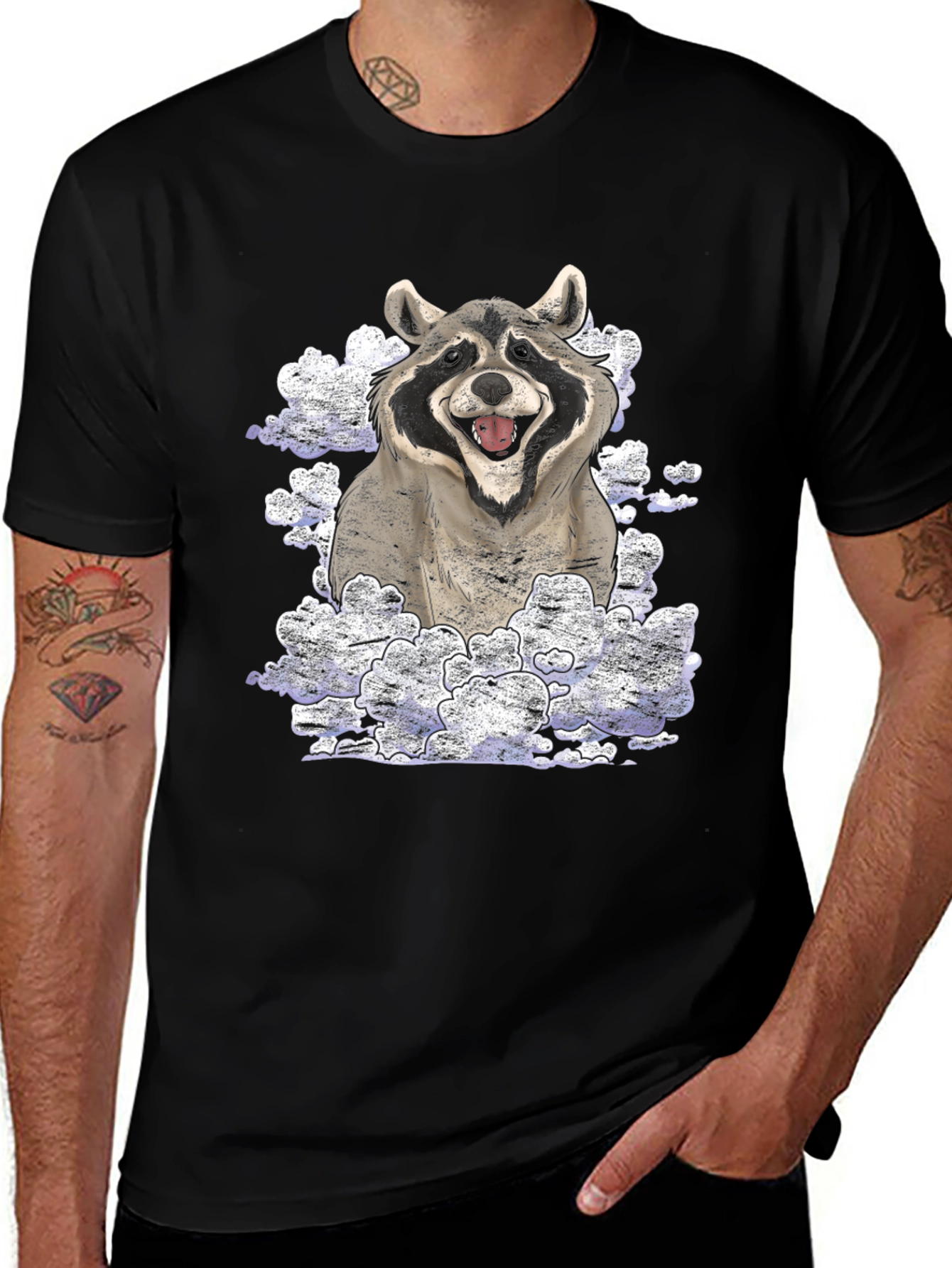 Raccoon in Clouds Graphic T-Shirt
