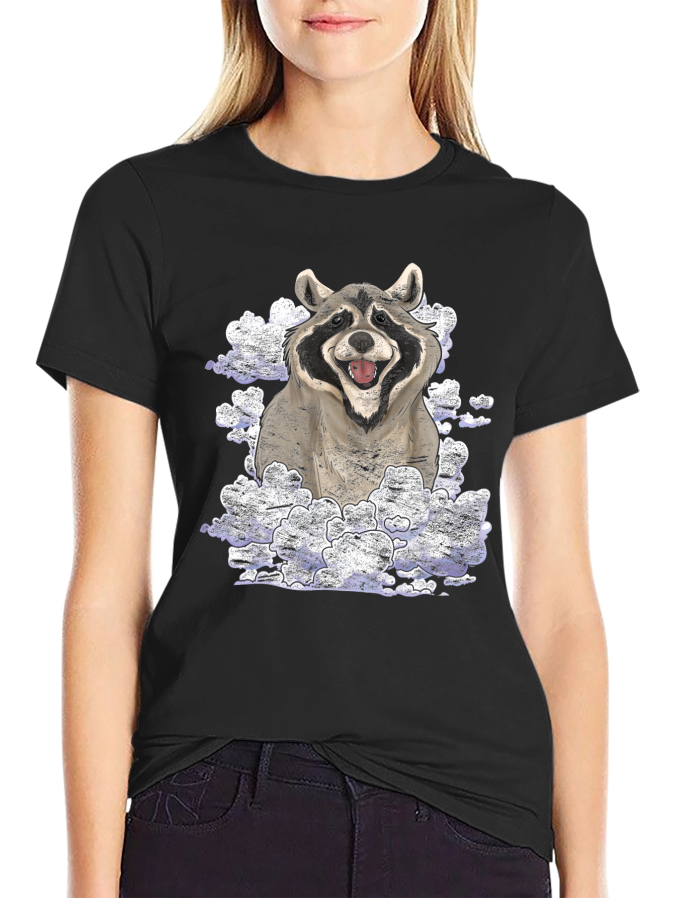 Raccoon in Clouds Graphic T-Shirt