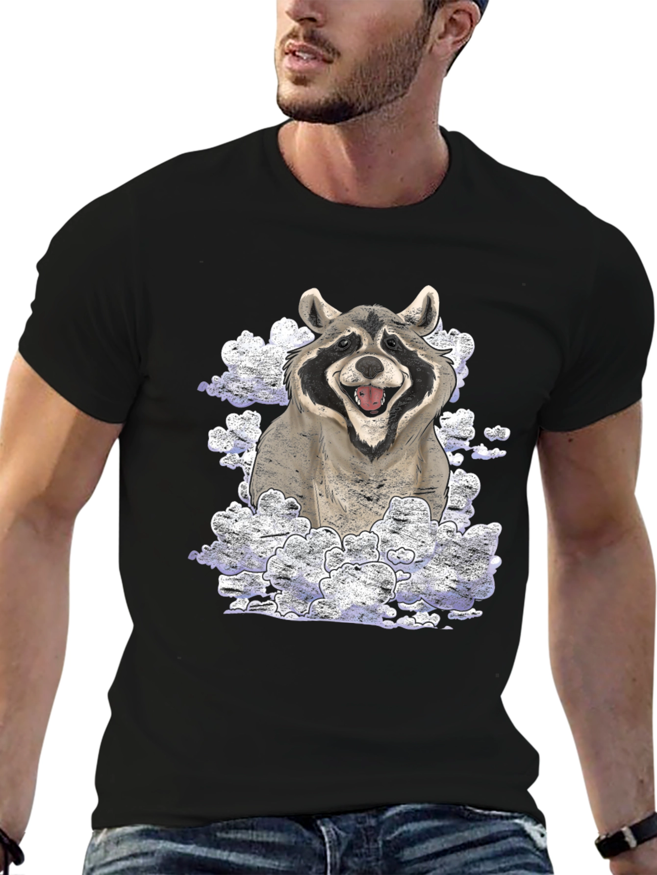 Raccoon in Clouds Graphic T-Shirt