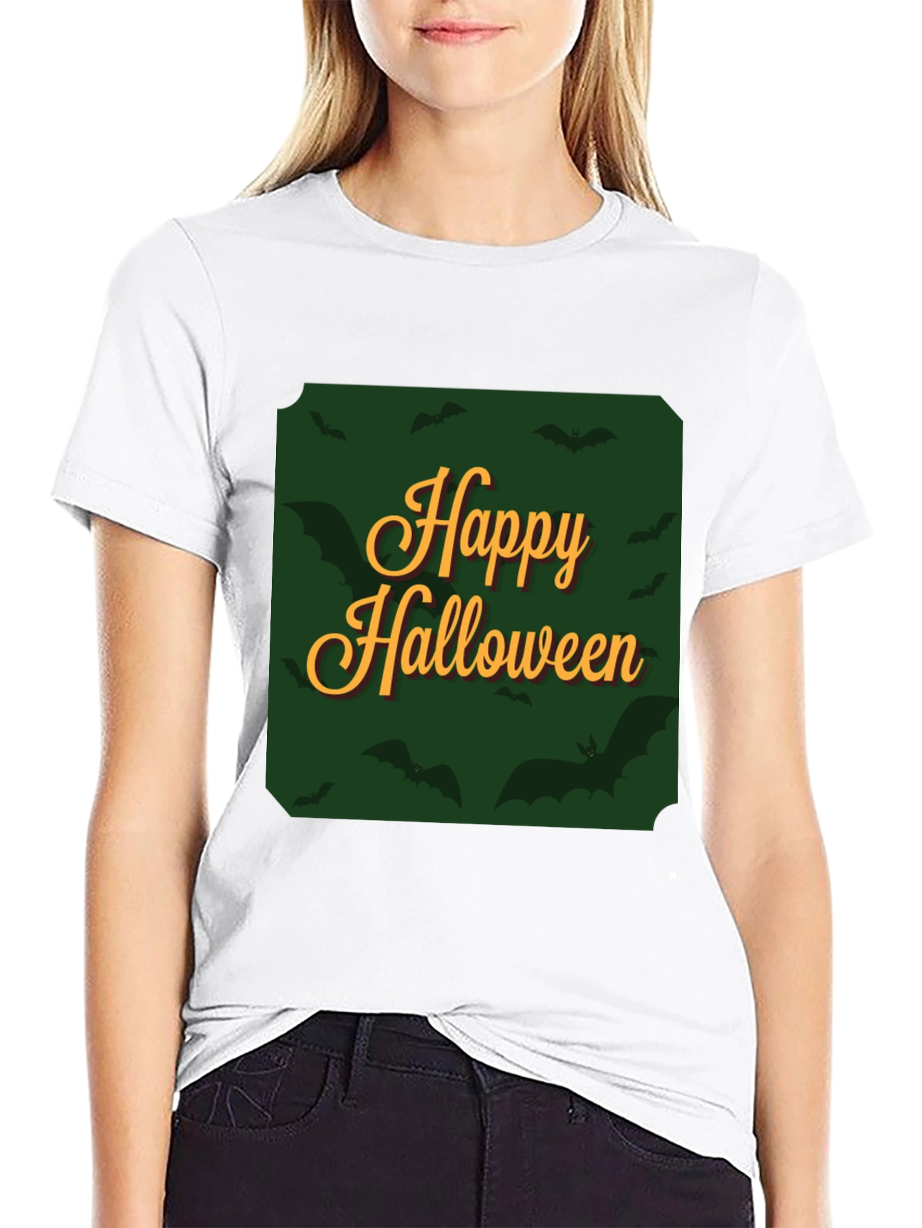 Happy Halloween Bat Graphic Tee - Black