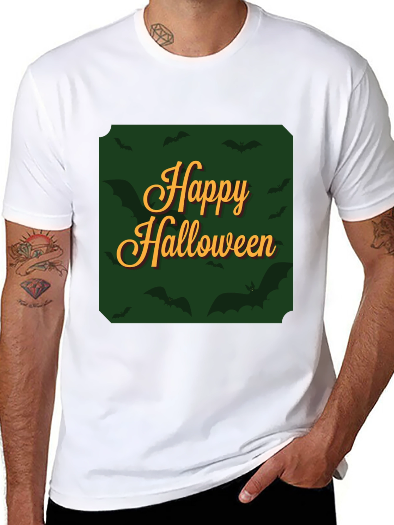 Happy Halloween Bat Graphic Tee - Black