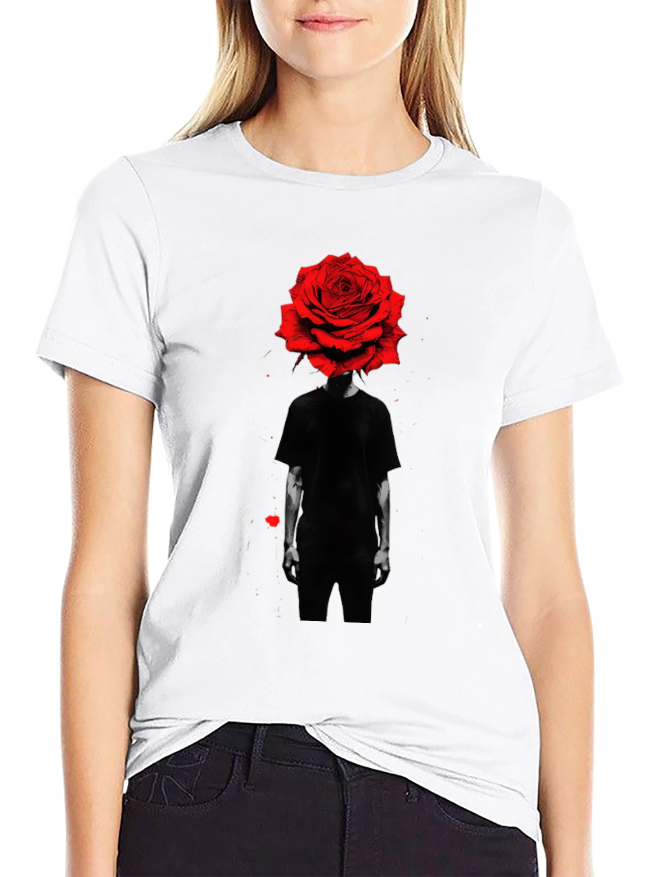 Rose Head Graphic Tee - Modern Black T-Shirt